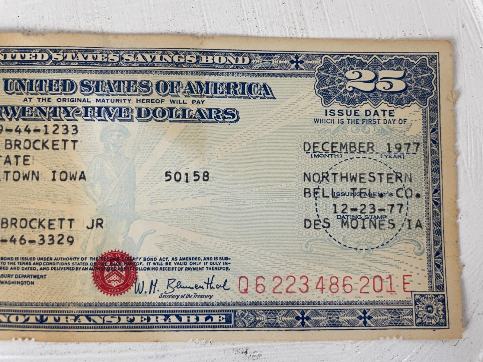 Vintage The United States Of America Twenty Five Dollars Savings Bond Series E