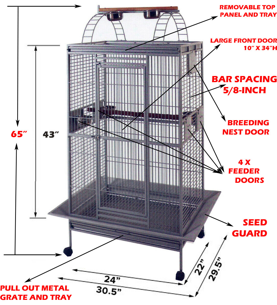 Large Open Play-Top Parrot Cage For Cockatiel Macaw Conure African Grey Conures