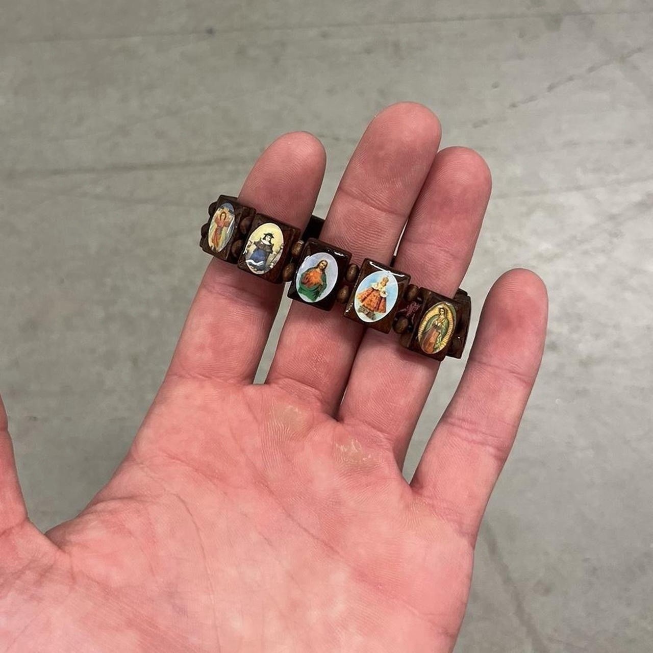 Wooden Jesus Virgin Mary Bracelet Saints Rosary Stretch Adjustable