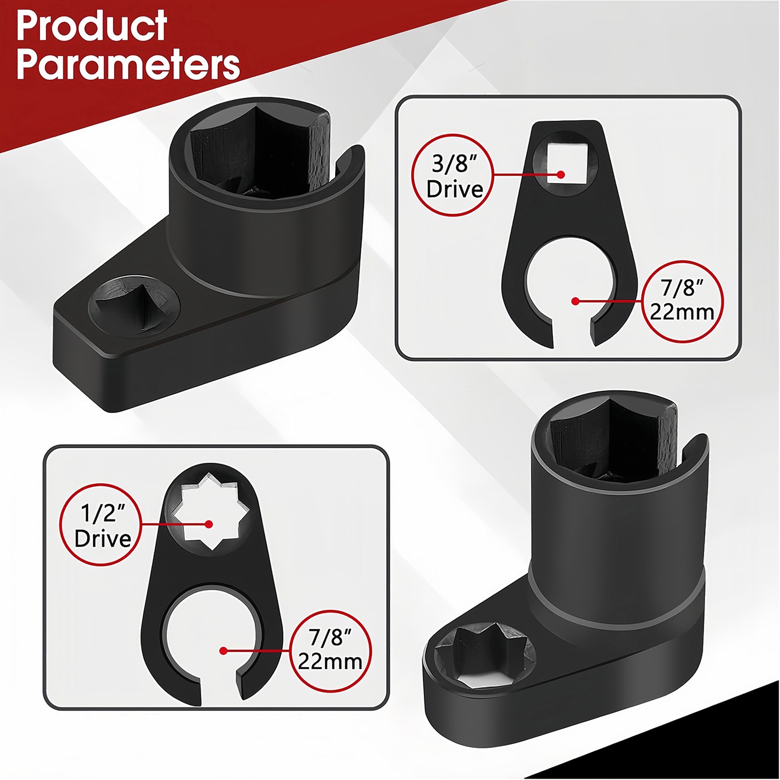 5pcs O2 Oxygen Sensor Socket Wrench Removal Tool 3/8" 1/2" Drive x 7/8" 22mm Set