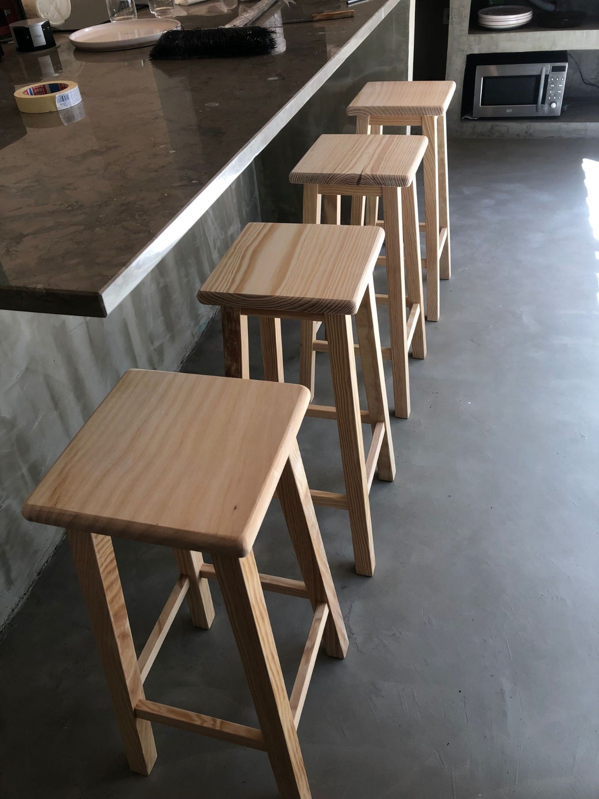 Set of 3 Bar Stools Solid Pine Wood - 70cm (27.5") Handmade Kitchen FREE SHIP