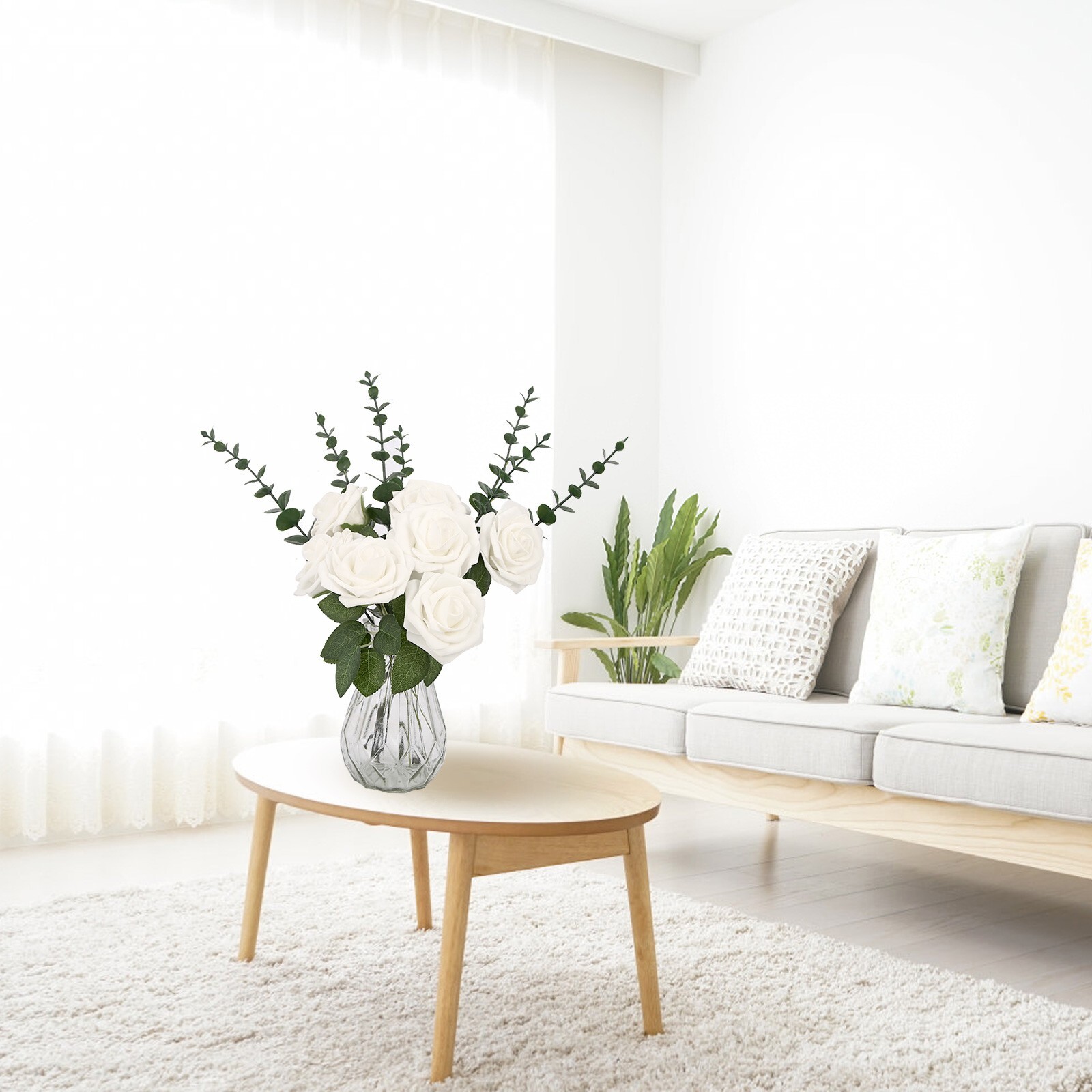 EZFLOWERY 12 Pcs Artificial Eucalyptus Leaves Stems Real Touch Green Leaf