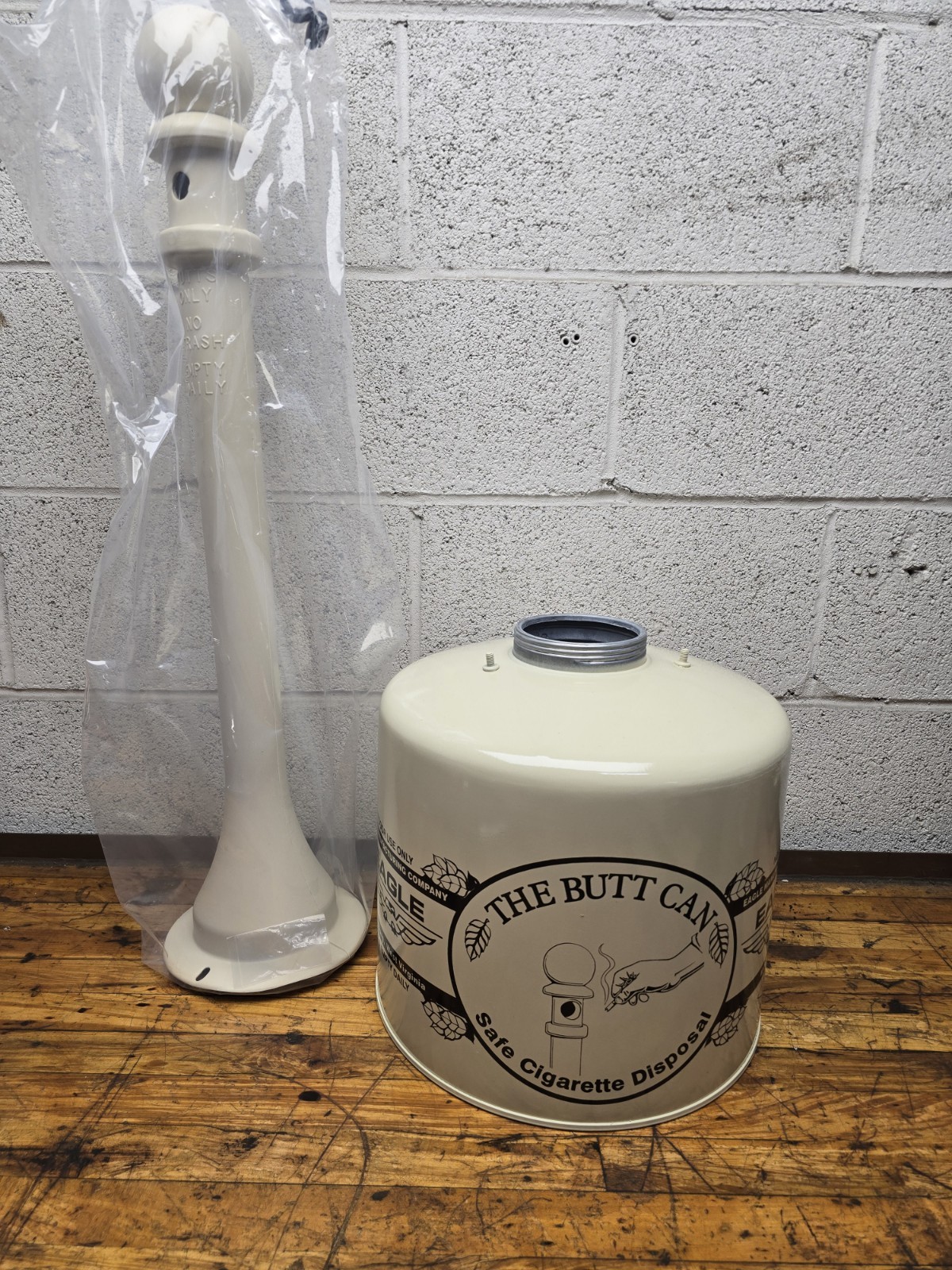 Eagle Butt Can 5gal Cigarette Receptacle, 40" H x 12" Dia, Steel Tan 1205BEI NEW