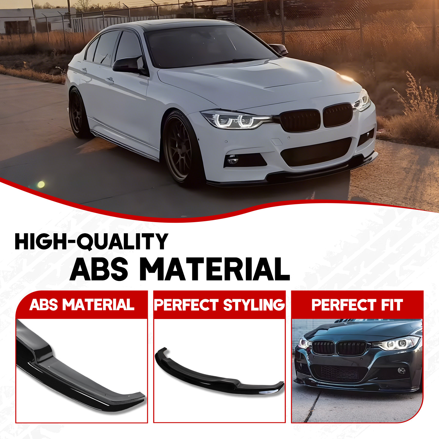 For BMW F30 3 Series M Sport 2012-2018 V2 Carbon Fiber Front Bumper Lip Splitter