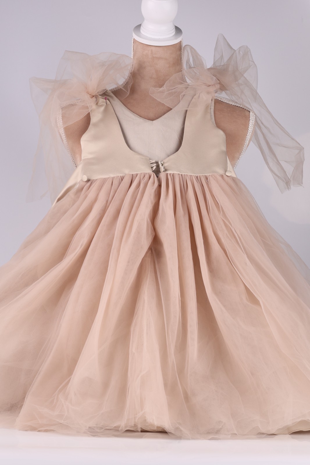 New Beige (Nude) Satin & Tulle Flower Girl Dress w/ Removable Tulle Train 3T-4T