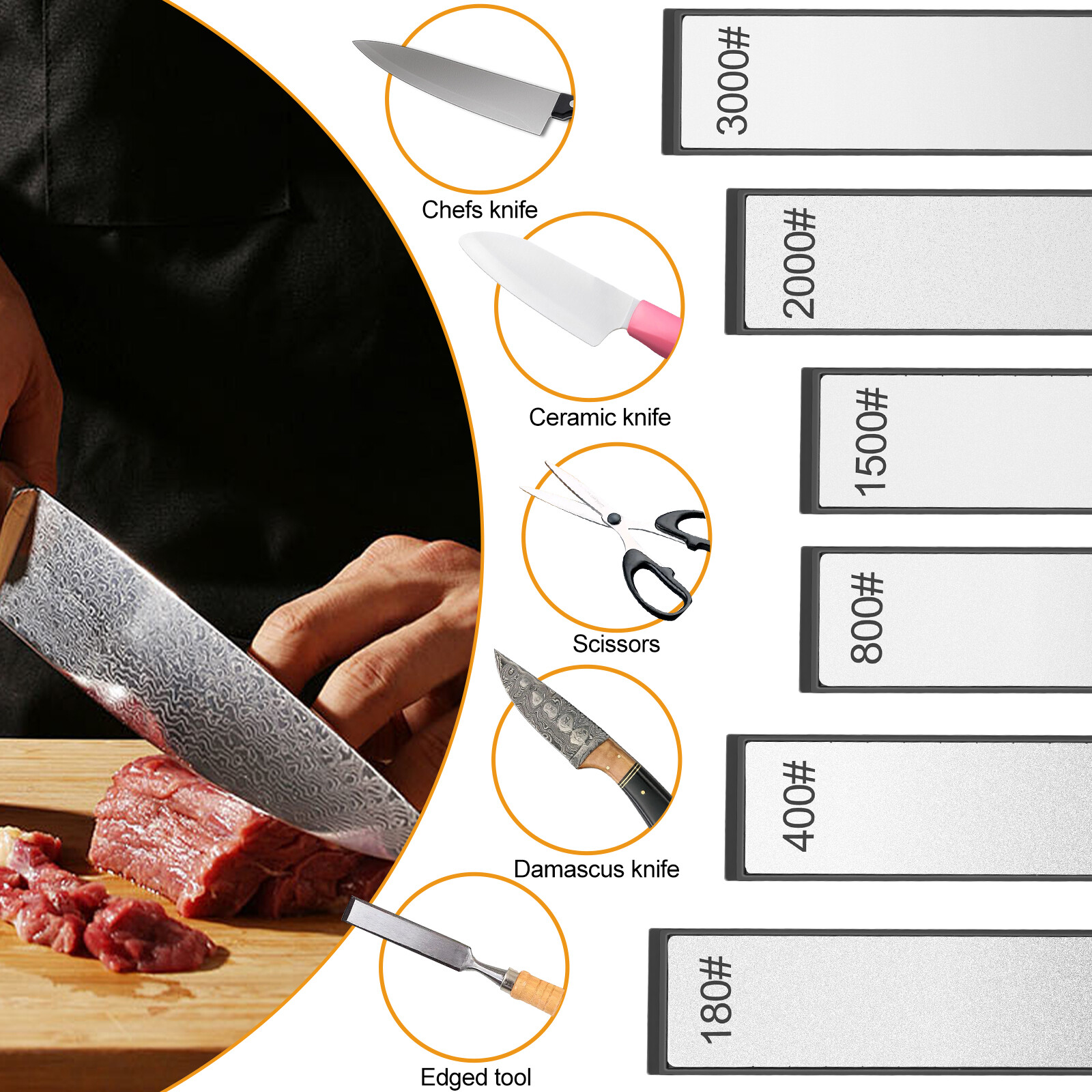 6x Diamond Sharpening Stone Set Knife Sharpener 80 400 800 1500 2000 3000 Grit