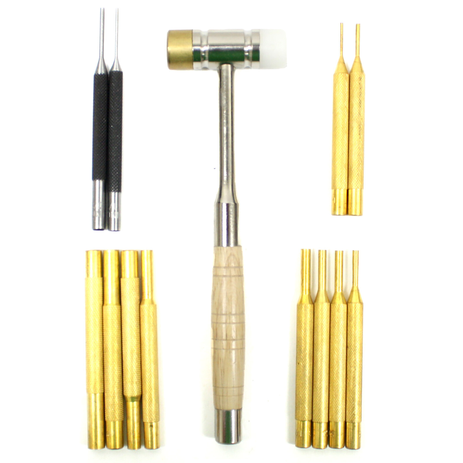 13pc Pin Punch Kit 10 Brass 2 Steel 1 Hammer Firearm Repair Gunsmith Drift Set
