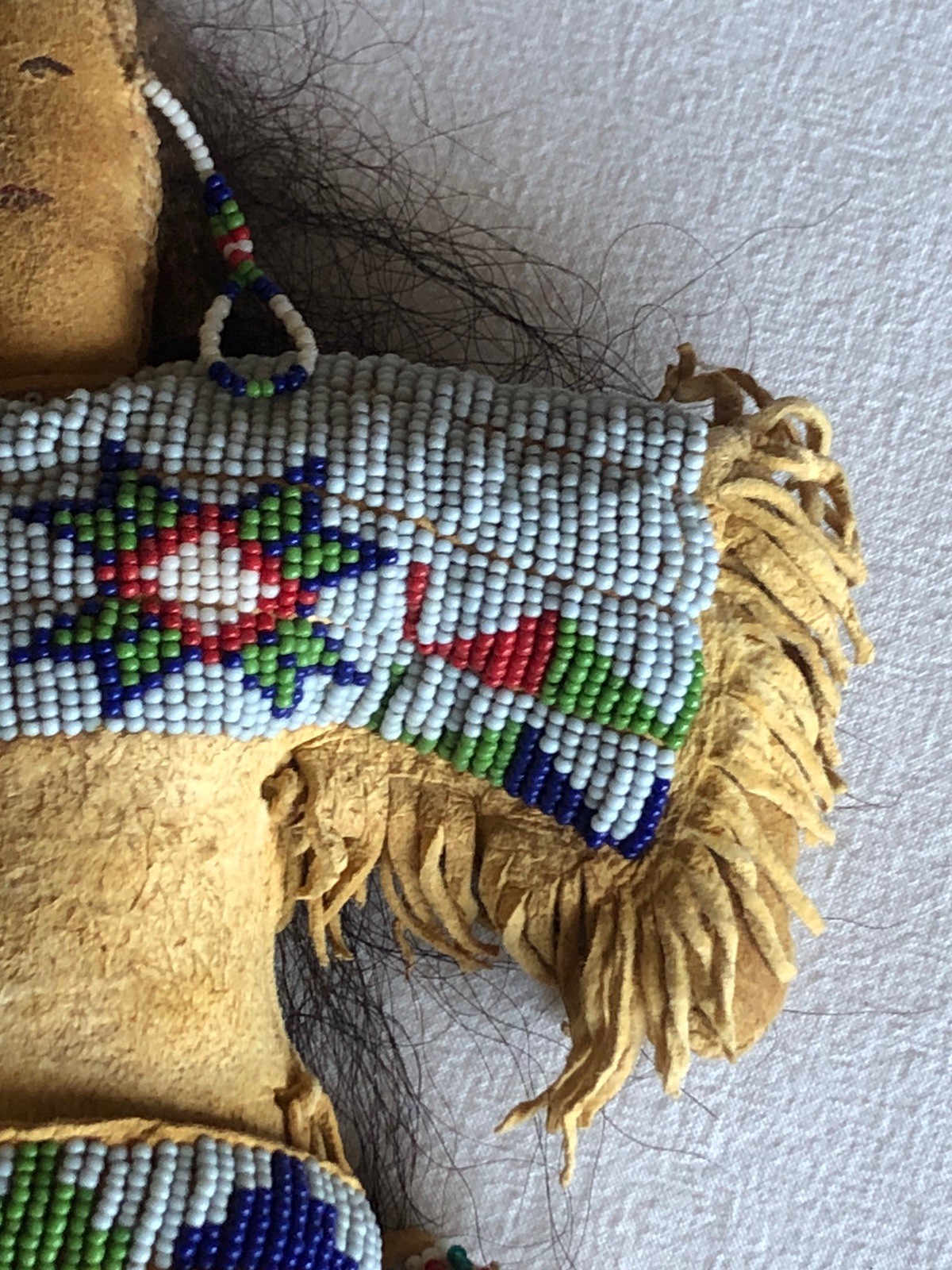 1900s Lakota Native American Handmade, 12” Doll, Finely Beaded, Human Hair