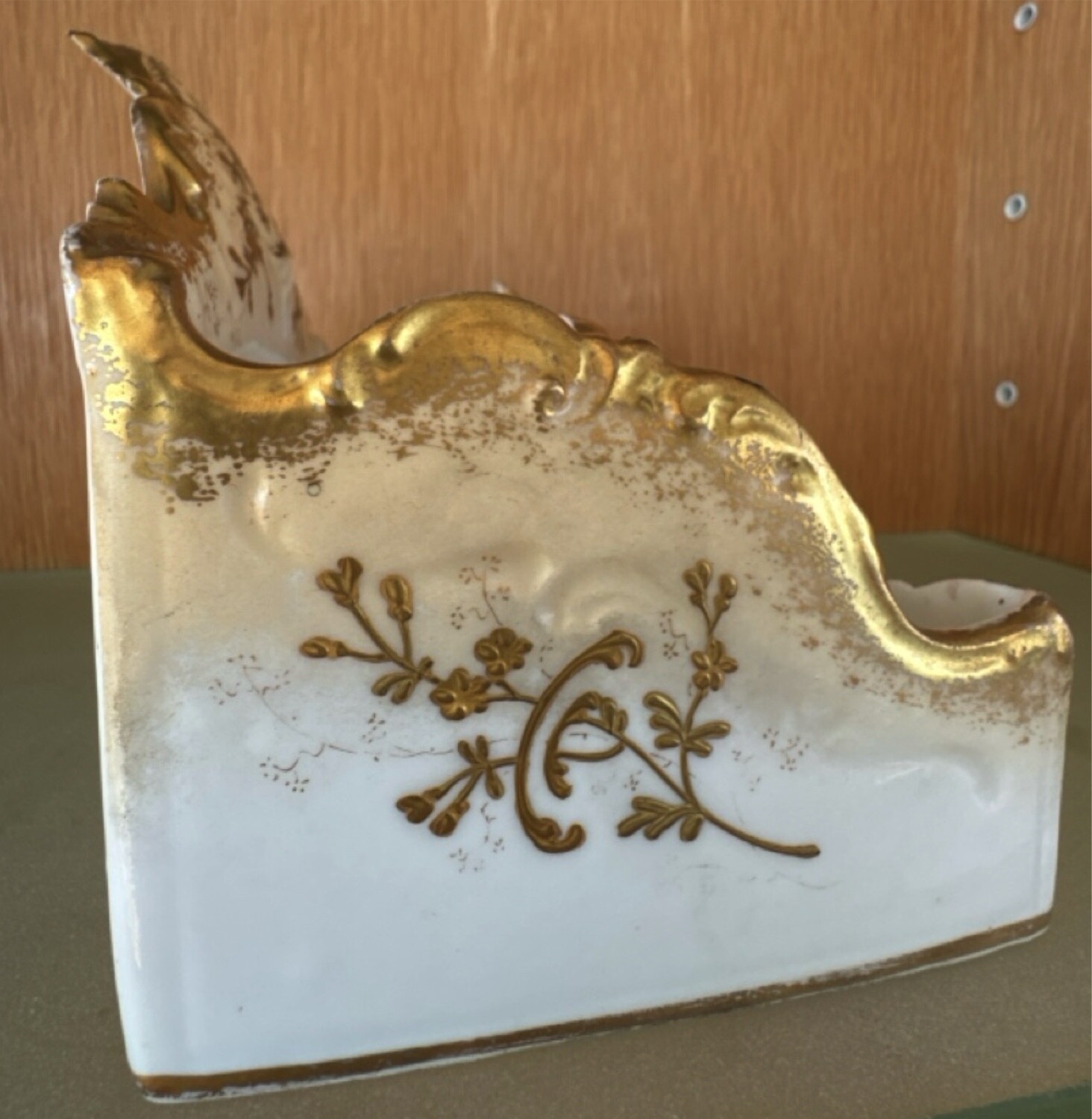 antique c. 1900 AK CD LIMOGES gilt porcelain letter holder desktop accessory