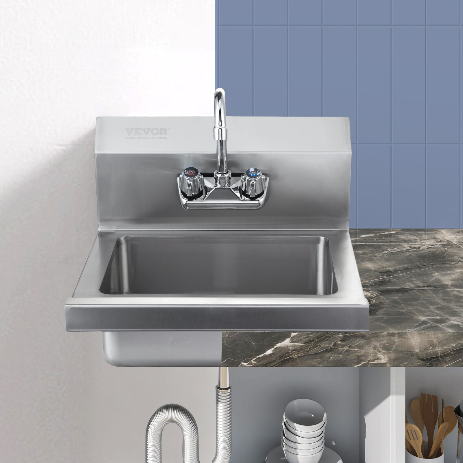 VEVOR Wall Mount NSF Hand Wash Sink Commercial Utility Sink Stainless Steel