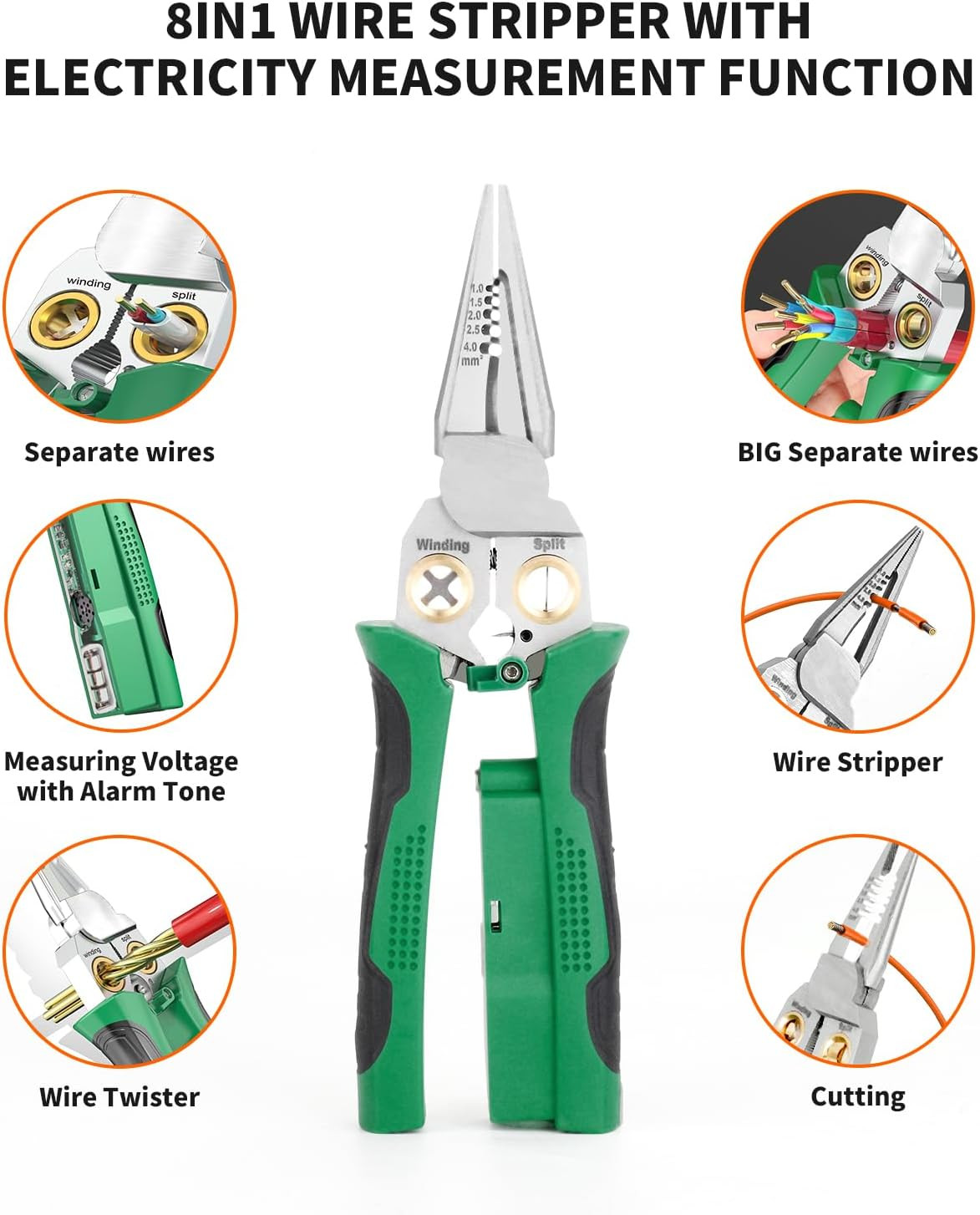 8-In-1 Wire Stripper Twister Set - Includes Cable Scissors Voltage Tester Pliers