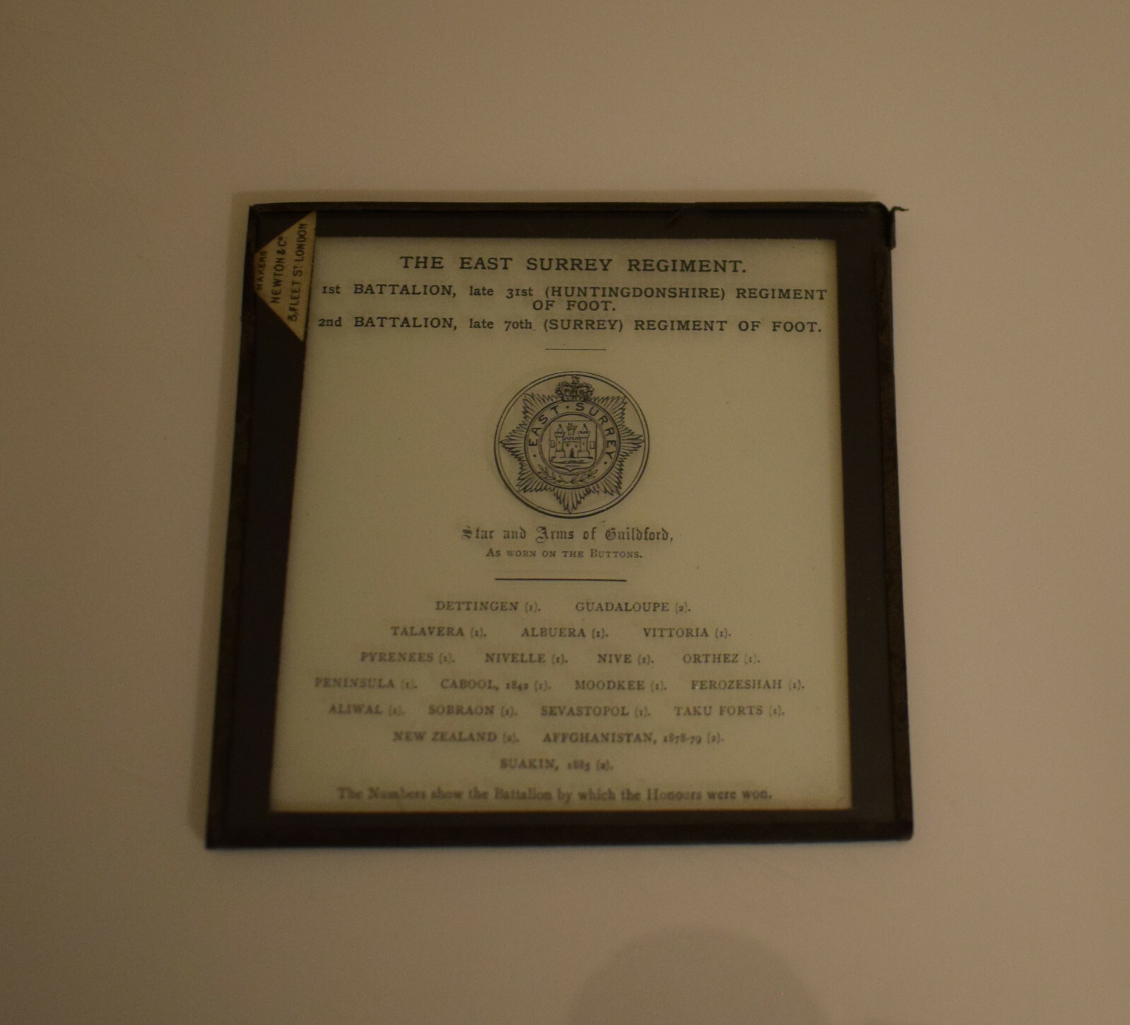 THE EAST SURRY REGIMENT C1888 Magic Lantern Slide BRITISH ARMY MOTTO