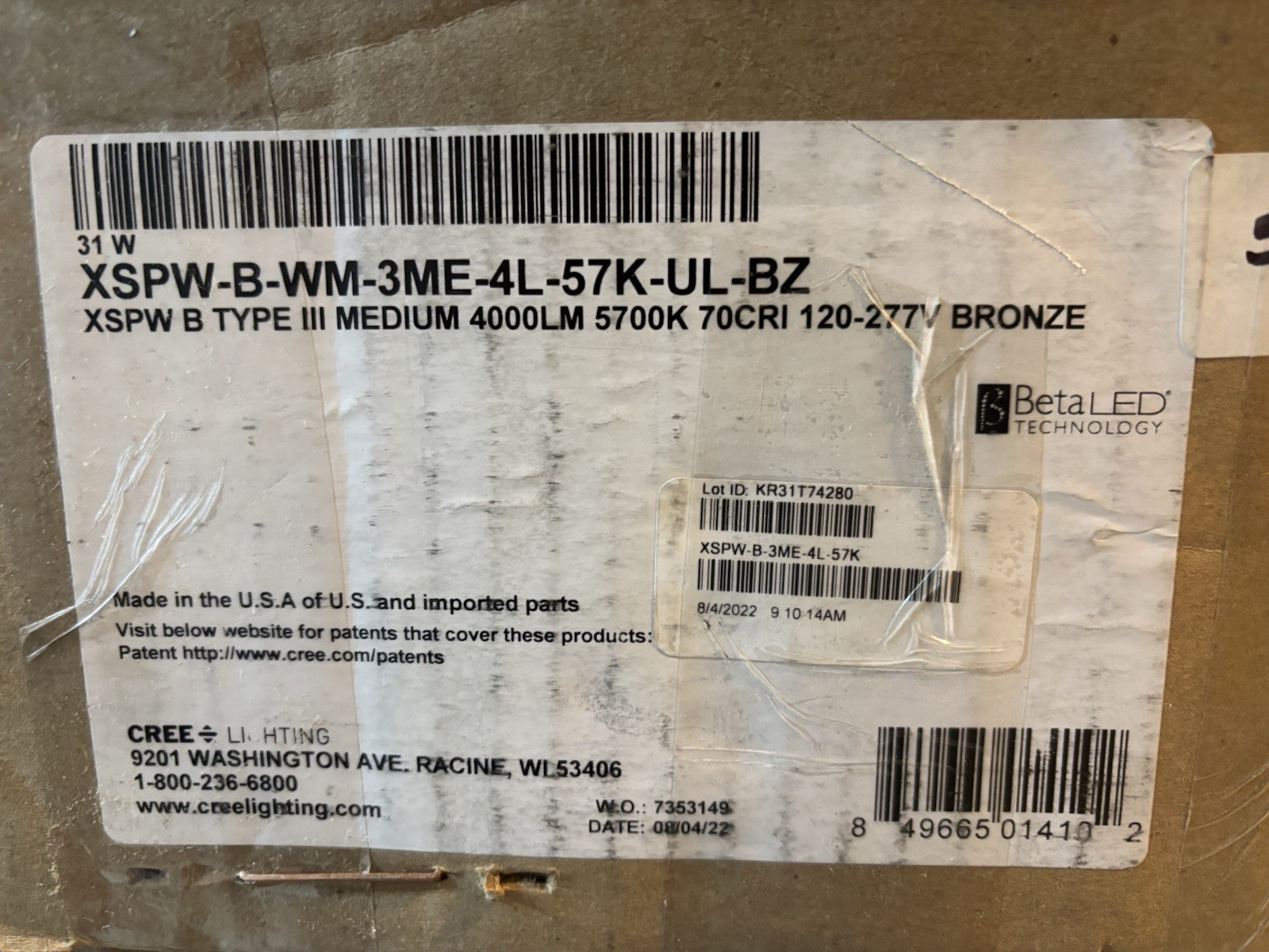 Cree Wall Pack CKCR-XSPW-B-WM-3ME-4L-57-UL-BZ - Color Bronze