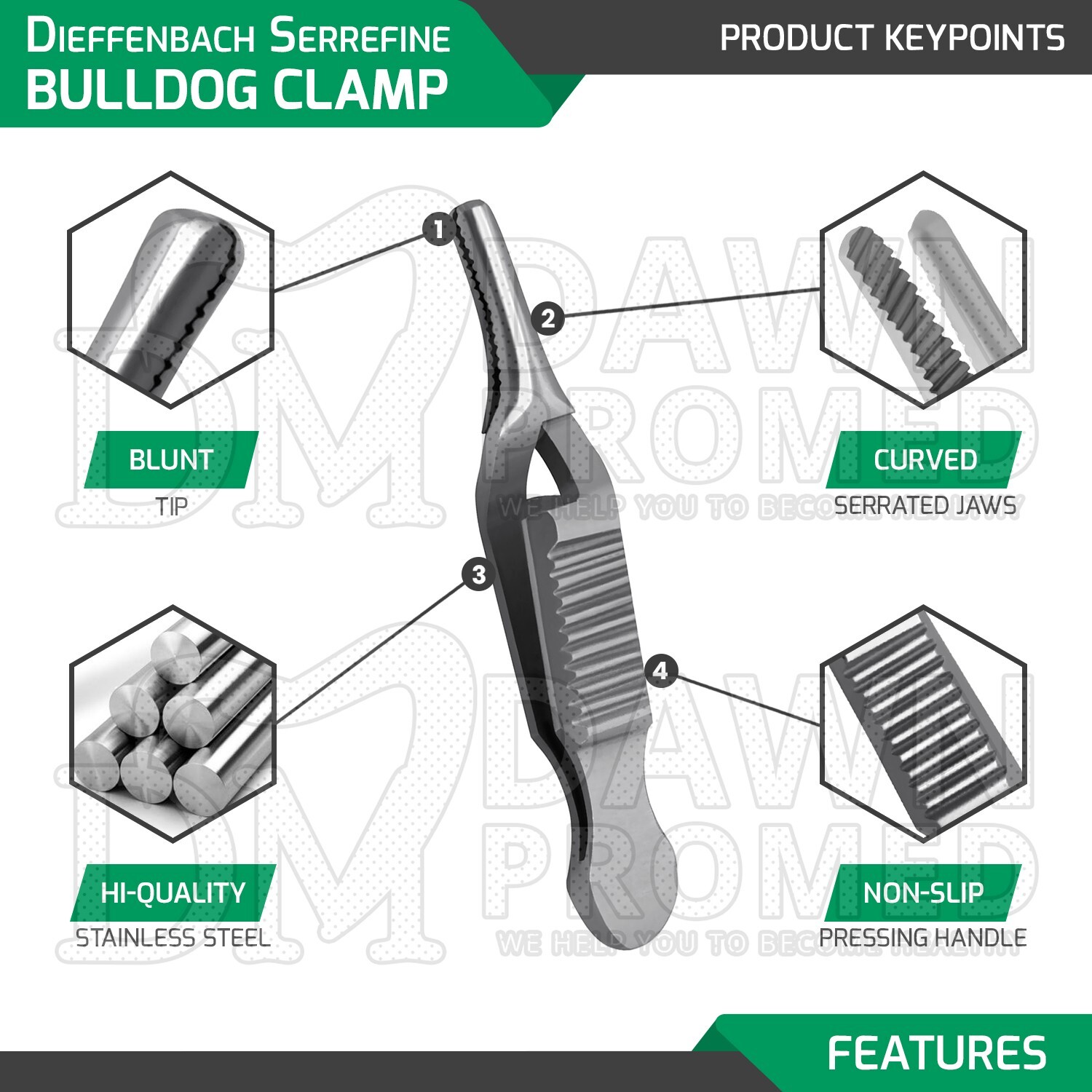 2 Pcs Debakey Bulldog Clamp 1.5" Straight & Curved Atraumatic Forceps Set