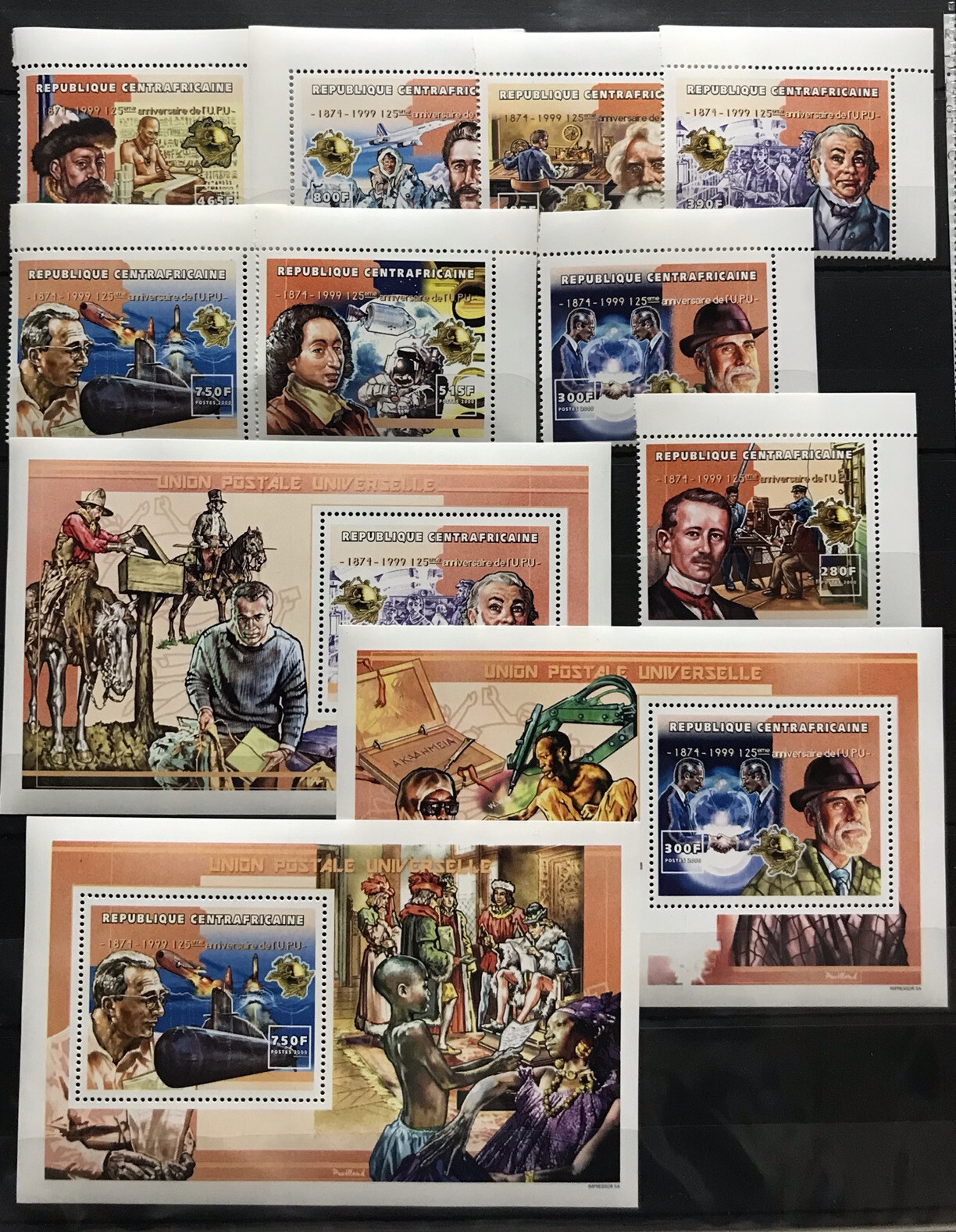 Universal Postal Union - History of Post - 8 stamps / 8 Bl. of CAR MNH** Z11