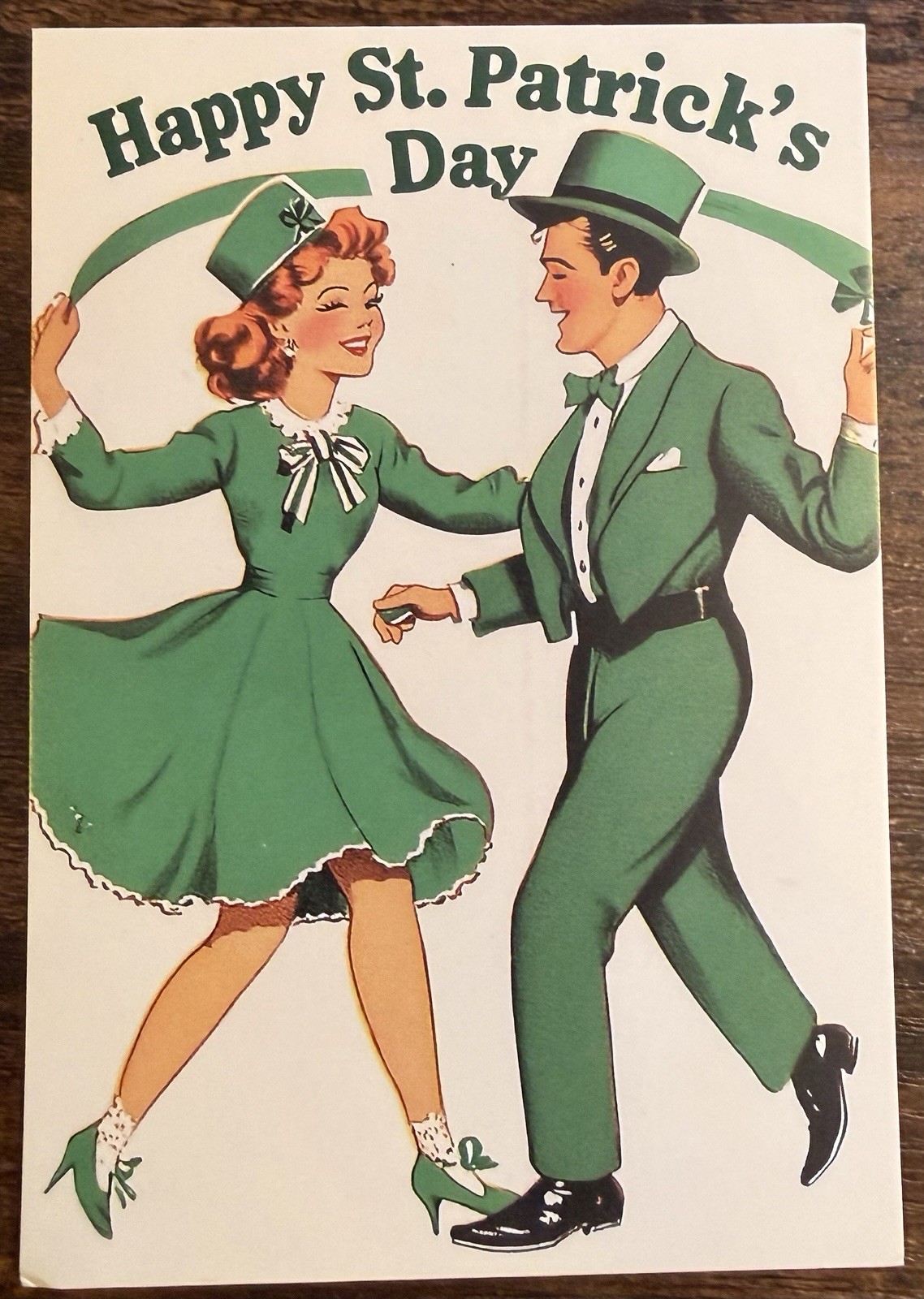 Dancing Man Woman Wearing Green Happy St. Patrick’s Day Postcard PC513 Ephemera