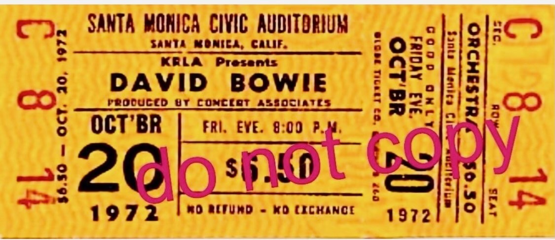 David Bowie&Spiders From Mars+Sellcat backstage pass Santa Monica Civic 10/20/72