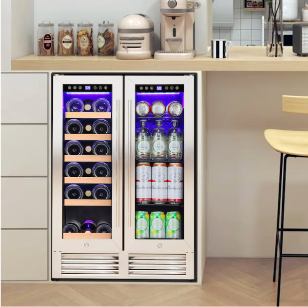 COWSAR 3.96 Cu Ft 18 Bottle Built-In Dual Zone Wine Cooler Silver SALE/FREE SHIP