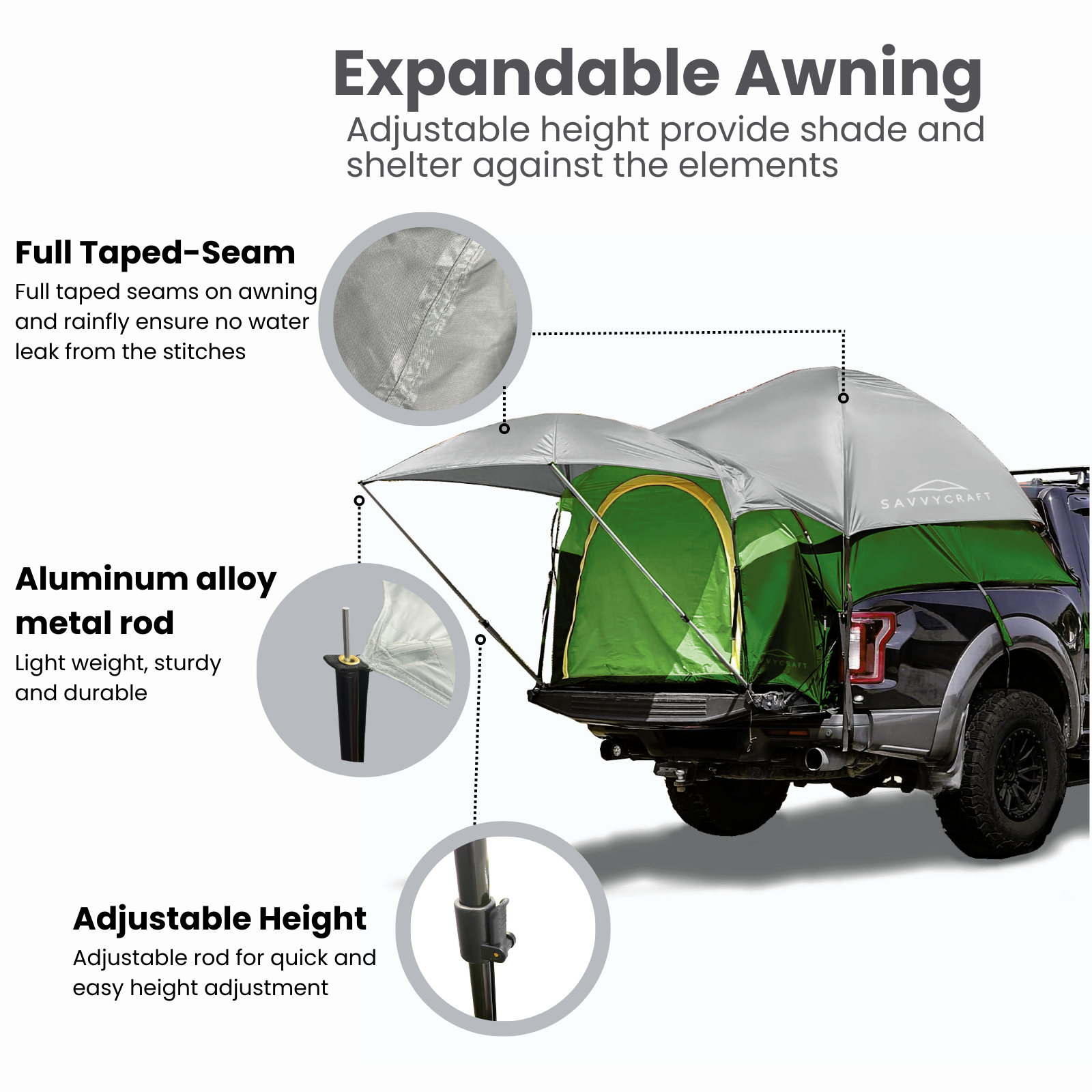 Waterproof Pickup Truck tent Full Size Truck 5.5'-5.8', 6.4'-6.7', 8'-8.2' Bed