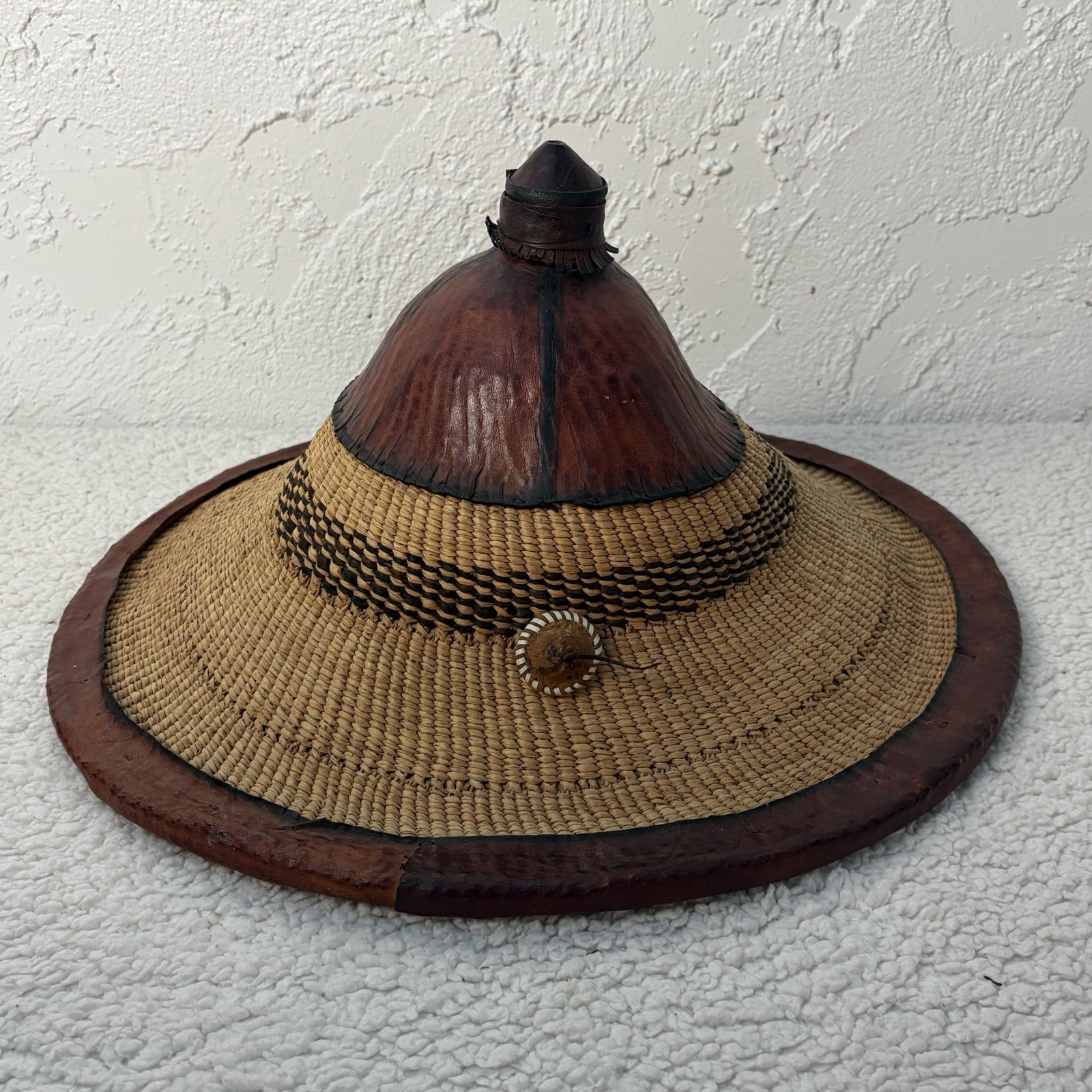 Vintage Fulani Straw Leather Hat Mali Wodaabe Tribe West Africa Mopti Cattle