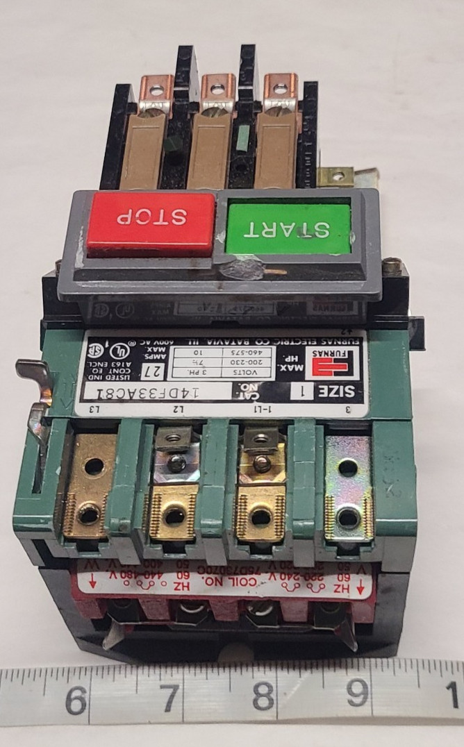 Furnas 14DF33AC81 Motor Starter Size 1, 27A Max, 200-575V rated 3 PH, 7.5-10 H.P