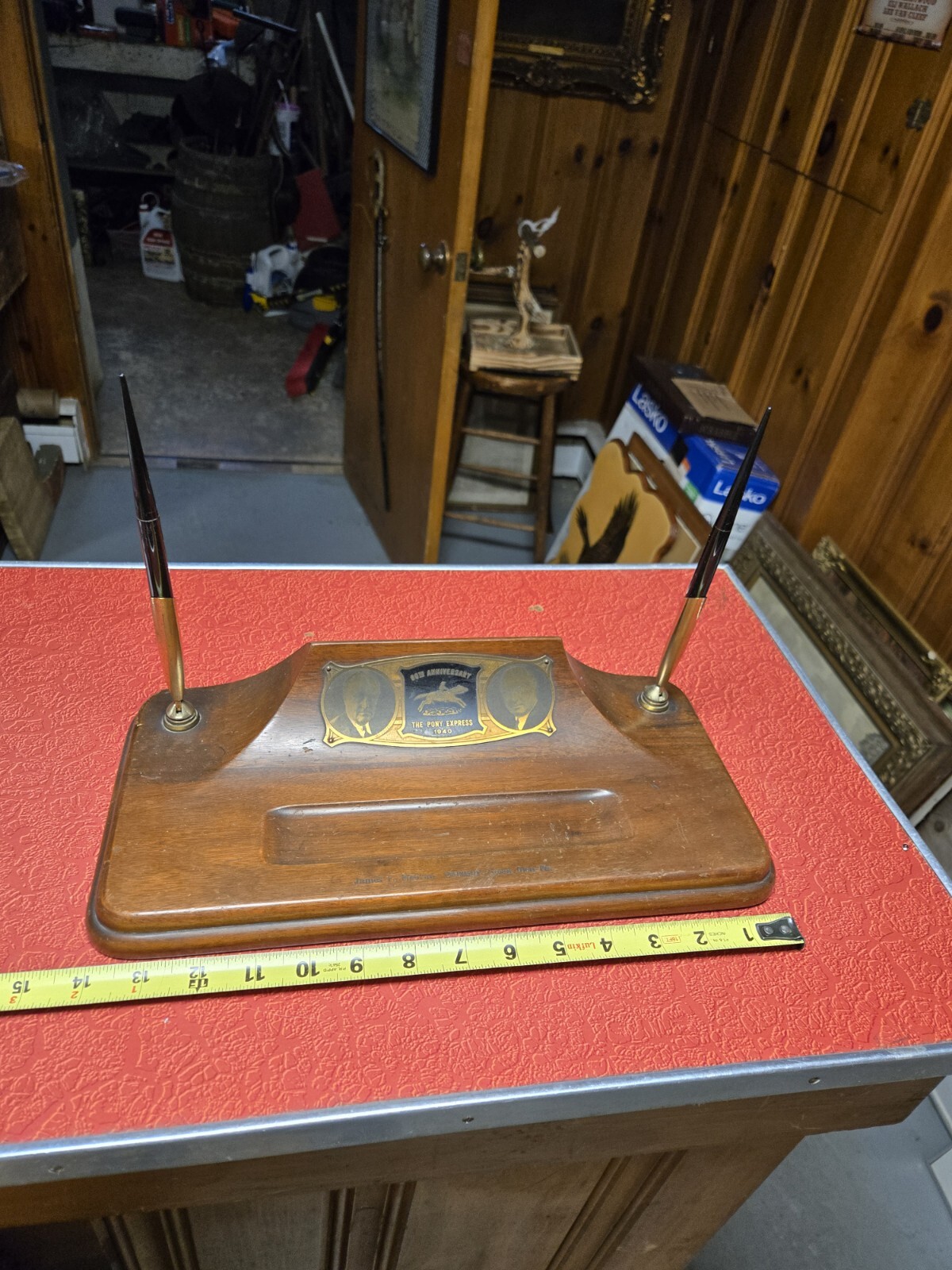 Old 1940 Pony Express Presentation Sheaffer Pen Desk Set Roosevelt Rock Glen PA