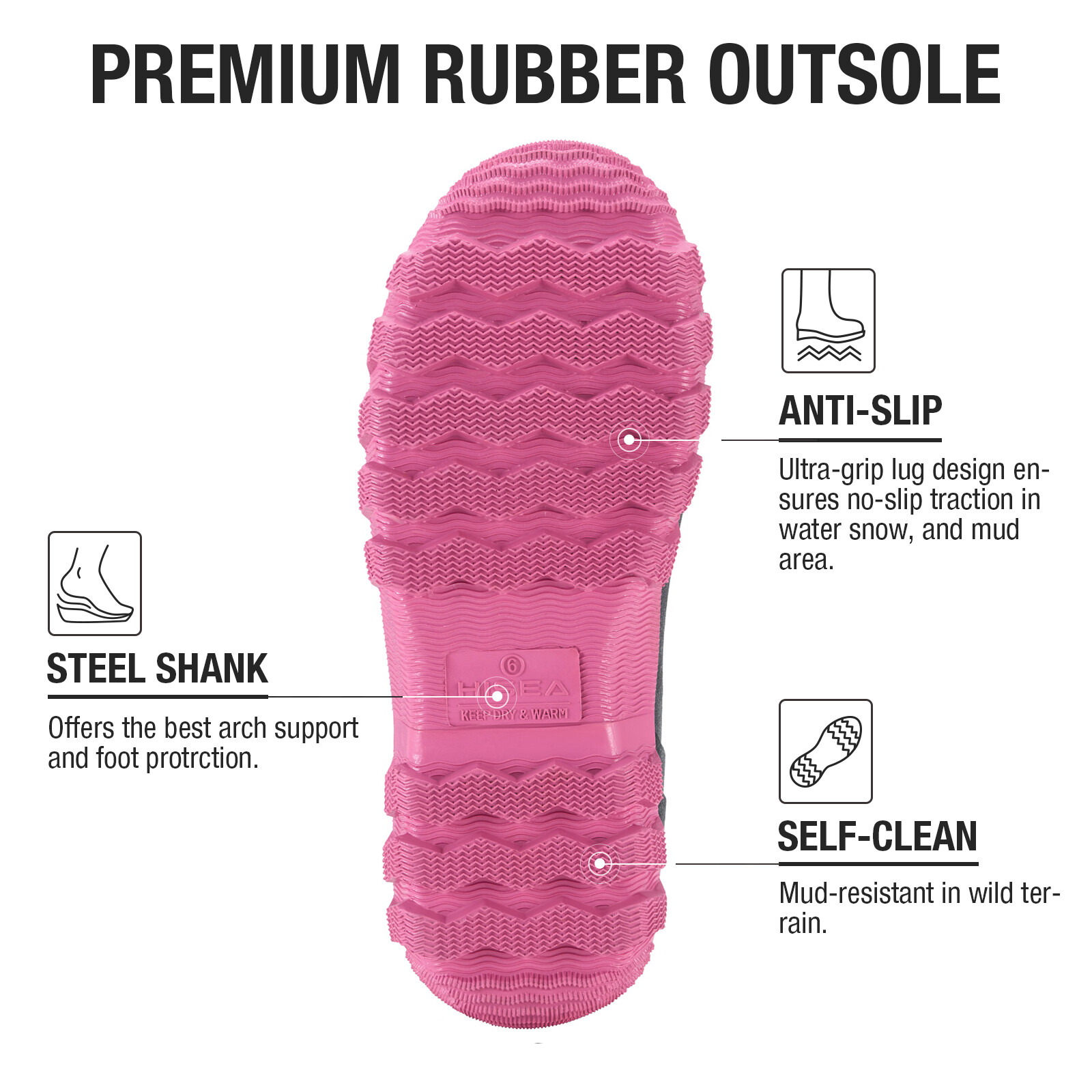 HISEA Women Rain Boots Side Buckles & Steel Shank Snow Hunting Chores Work Boots