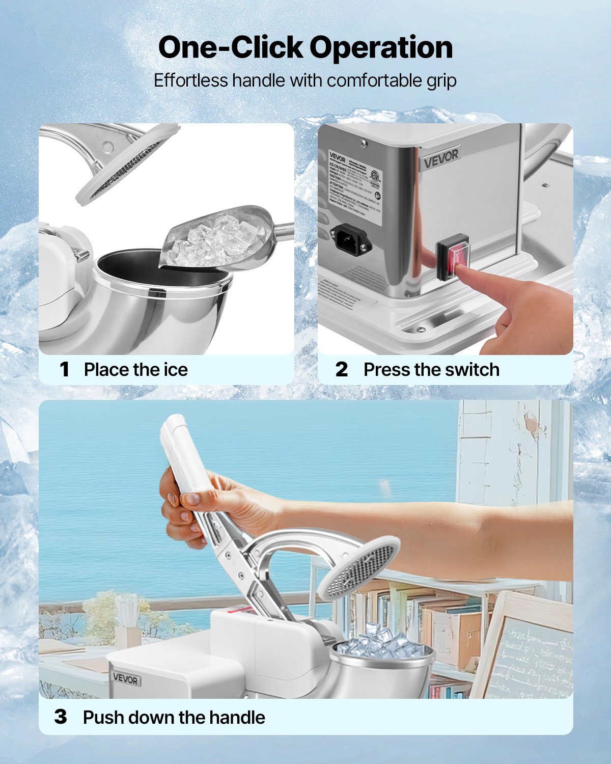 VEVOR Commercial Ice Crusher 661LBS/H Electric Snow Cone Maker Shaved Ice White