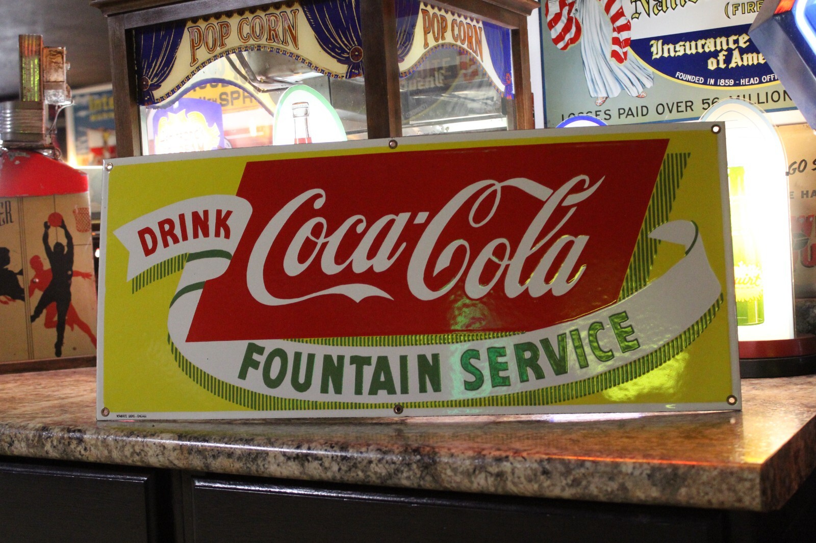RARE NOS  DRINK COCA COLA FOUNTAIN SERVICE  PORCELAIN METAL SIGN SODA POP GAS