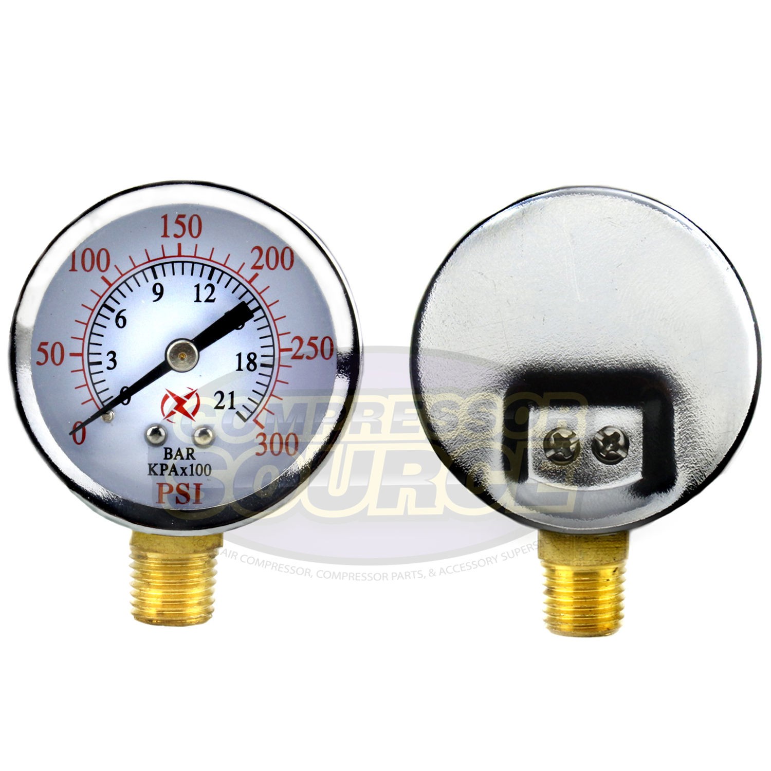 2 Air Compressor Pressure Hydraulic Gauge 2" Face side Mount 1/4" NPT 0-300 PSI