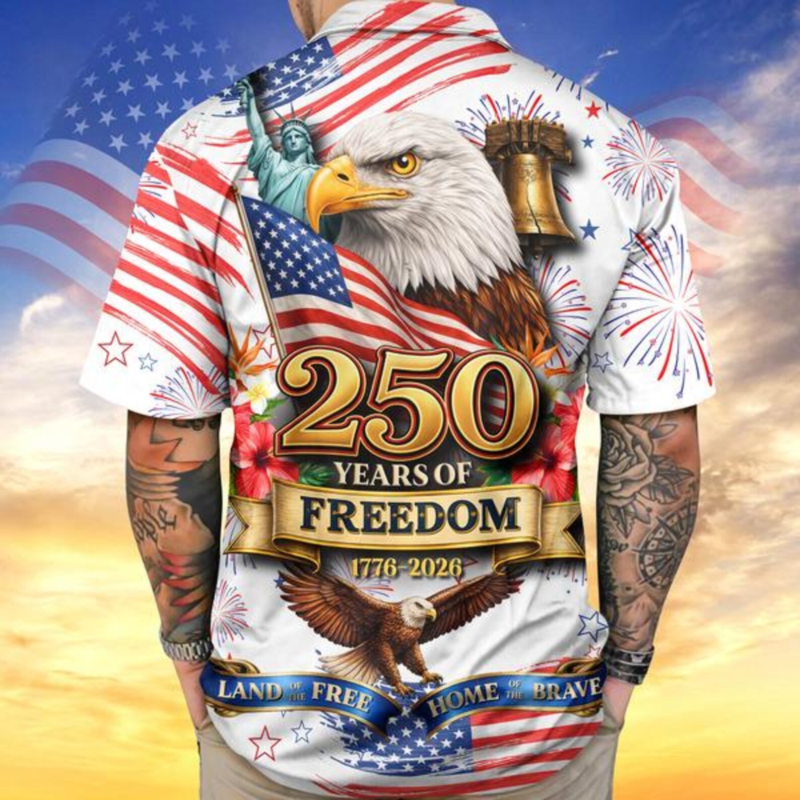 America 250 Years of Freedom 3D Print Hawaiian Shirt - Adults & Youth