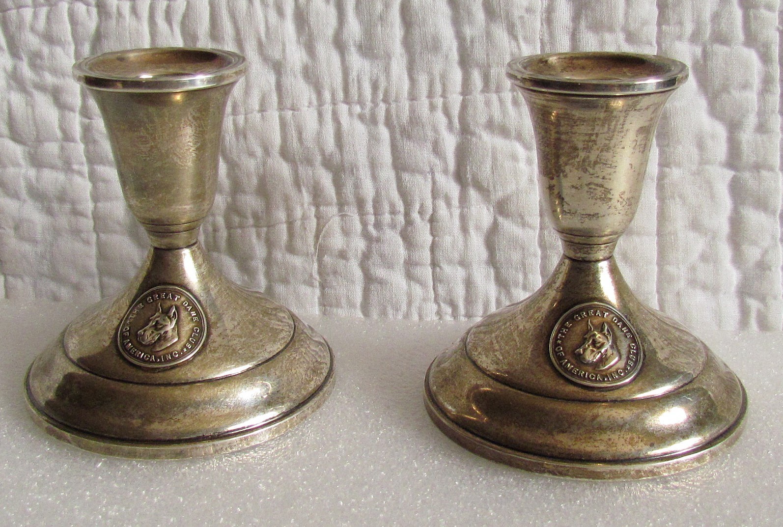 Towle Sterling Silver Candle holders weighted Great Dane Club of America scrap ?