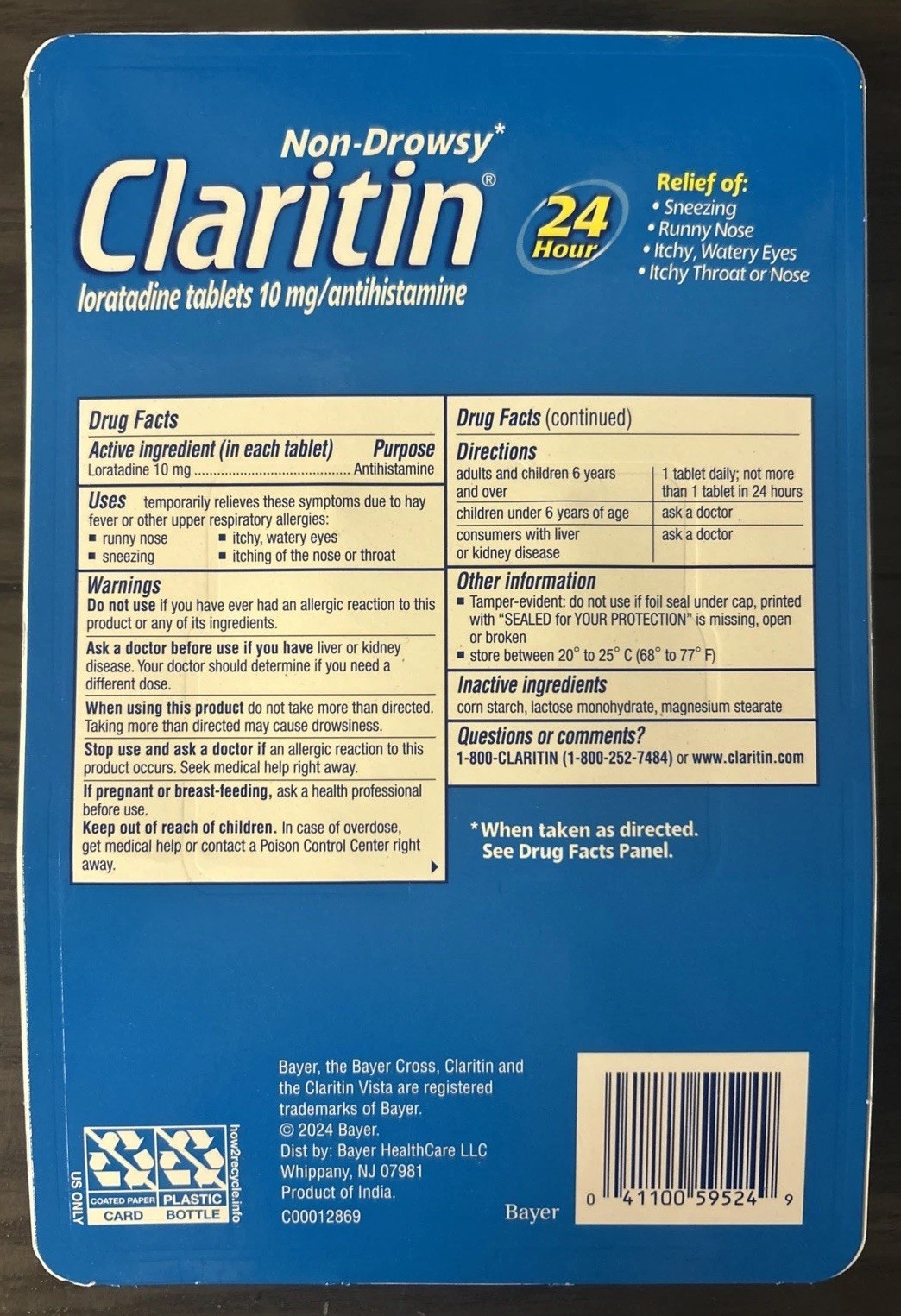 Claritin Allergy 24 Hour Non-Drowsy 115 Tablets Loratadine Expires 11/2027