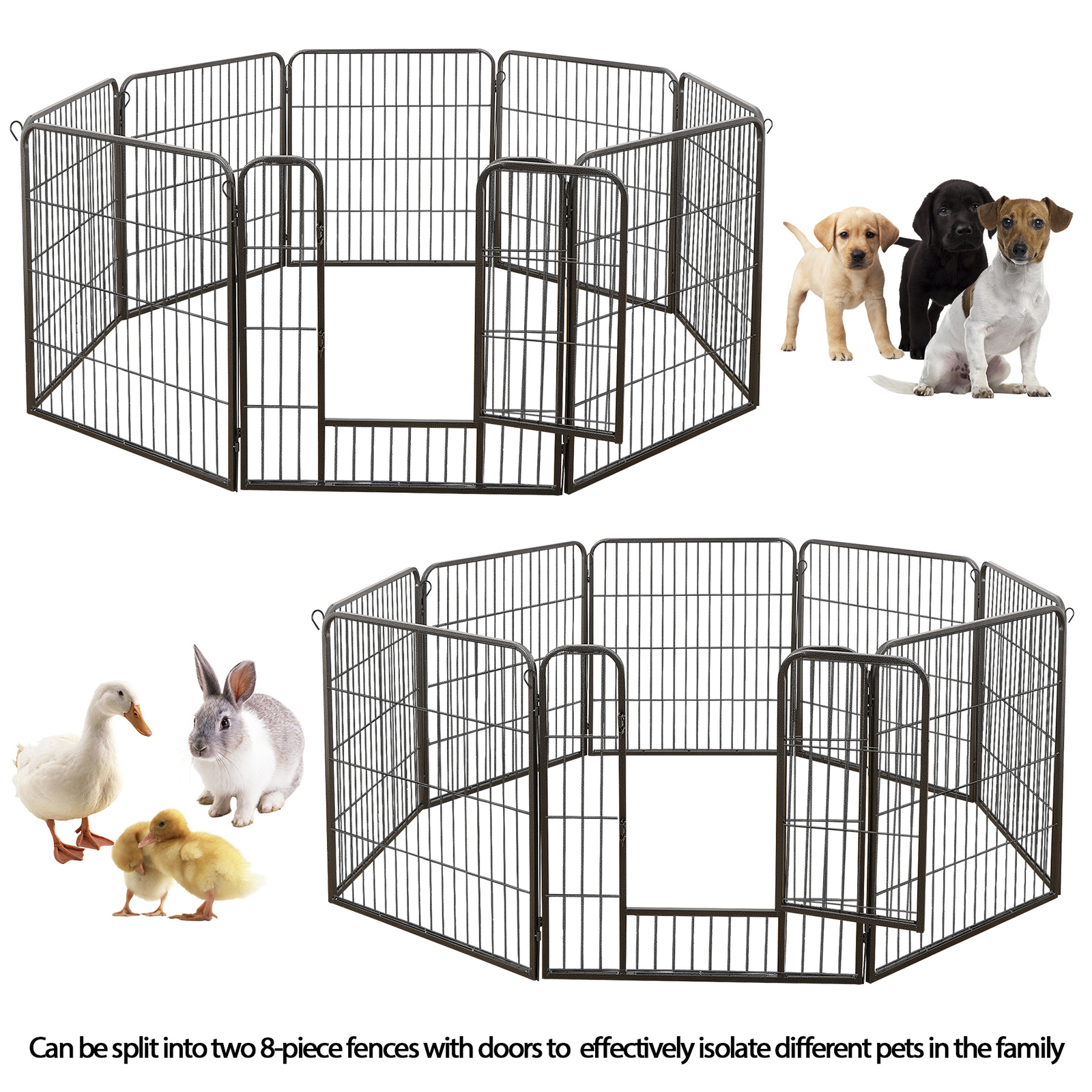 16 Panels 32Inch Dog Pen Fences 2 Doors Metal Barrier for Small/Medium Dogs