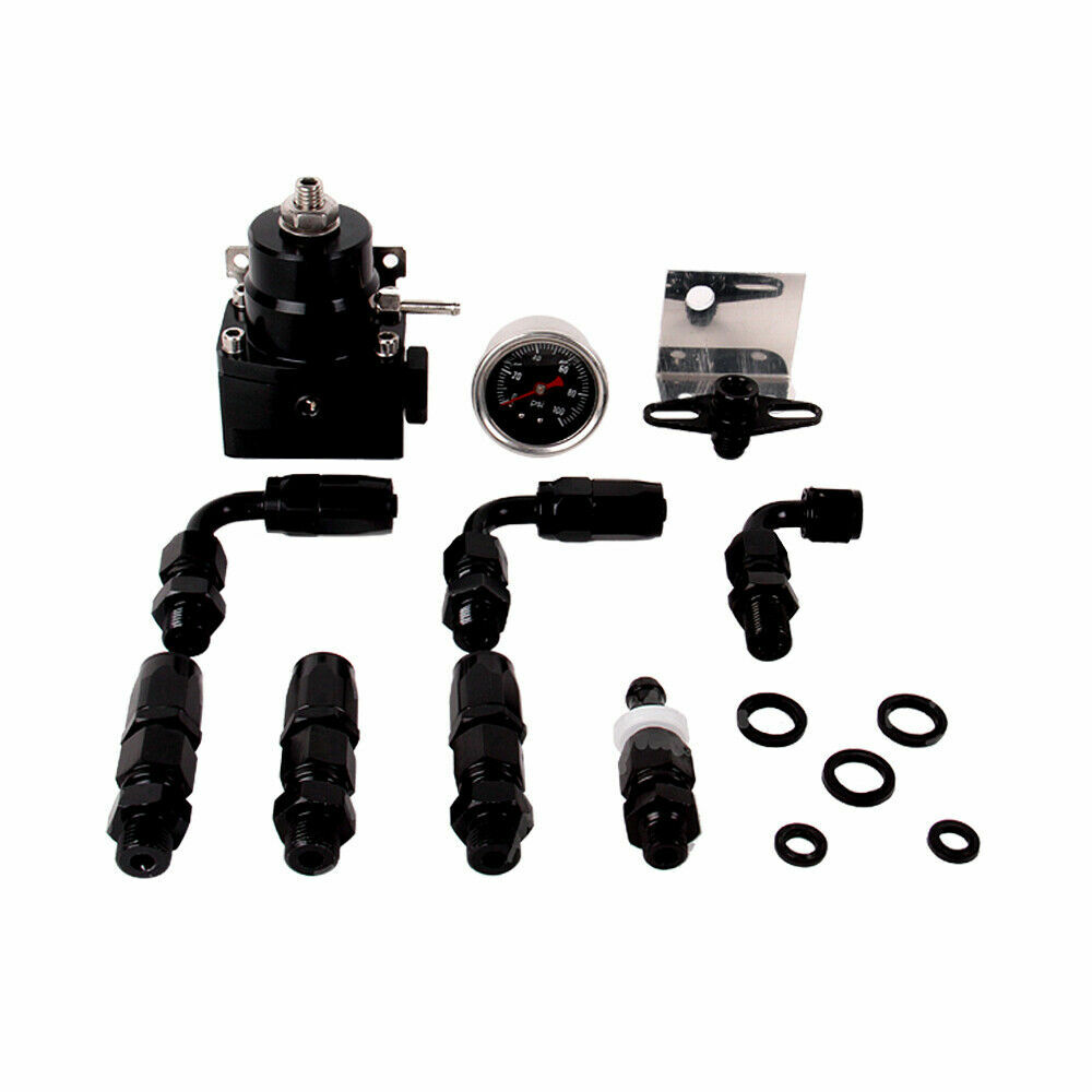 LokoCar Adjustable Fuel Pressure Regulator Kit Oil 0-100psi Gauge -6AN 6AN Black