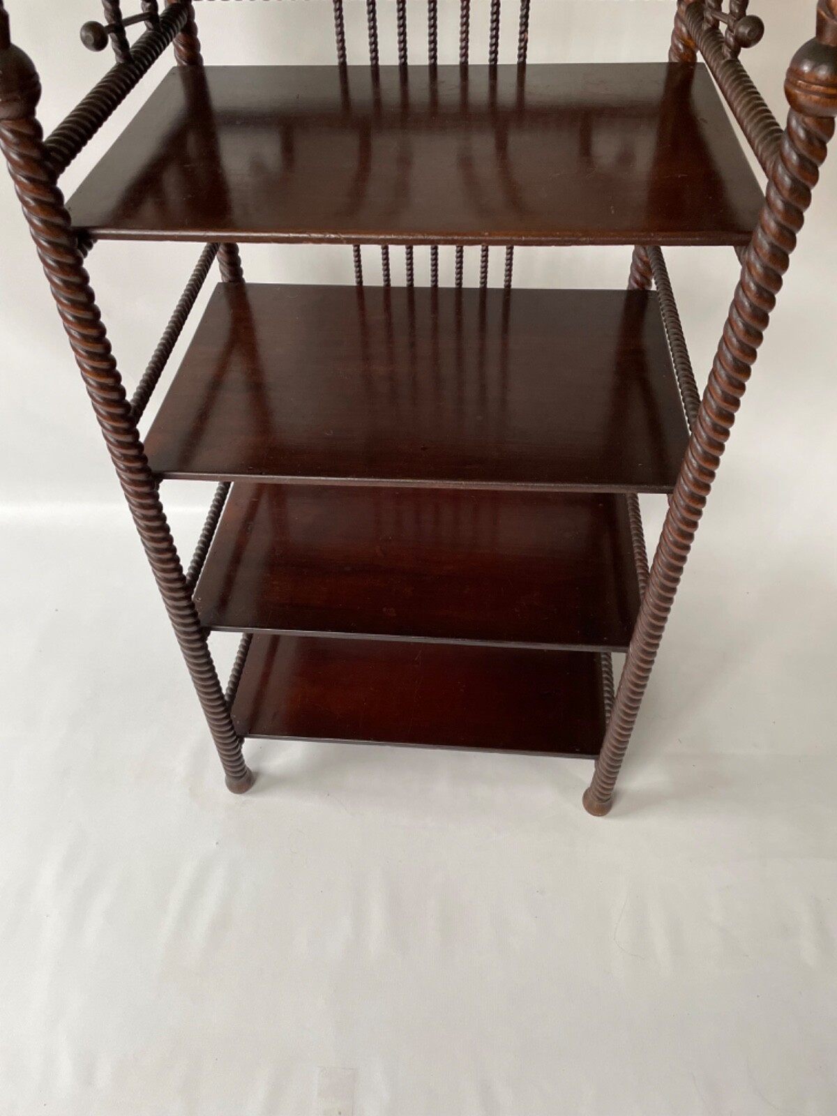 Antique Victorian Barley Twist Stick and Ball Small 4 Tier Bookcase 1890s