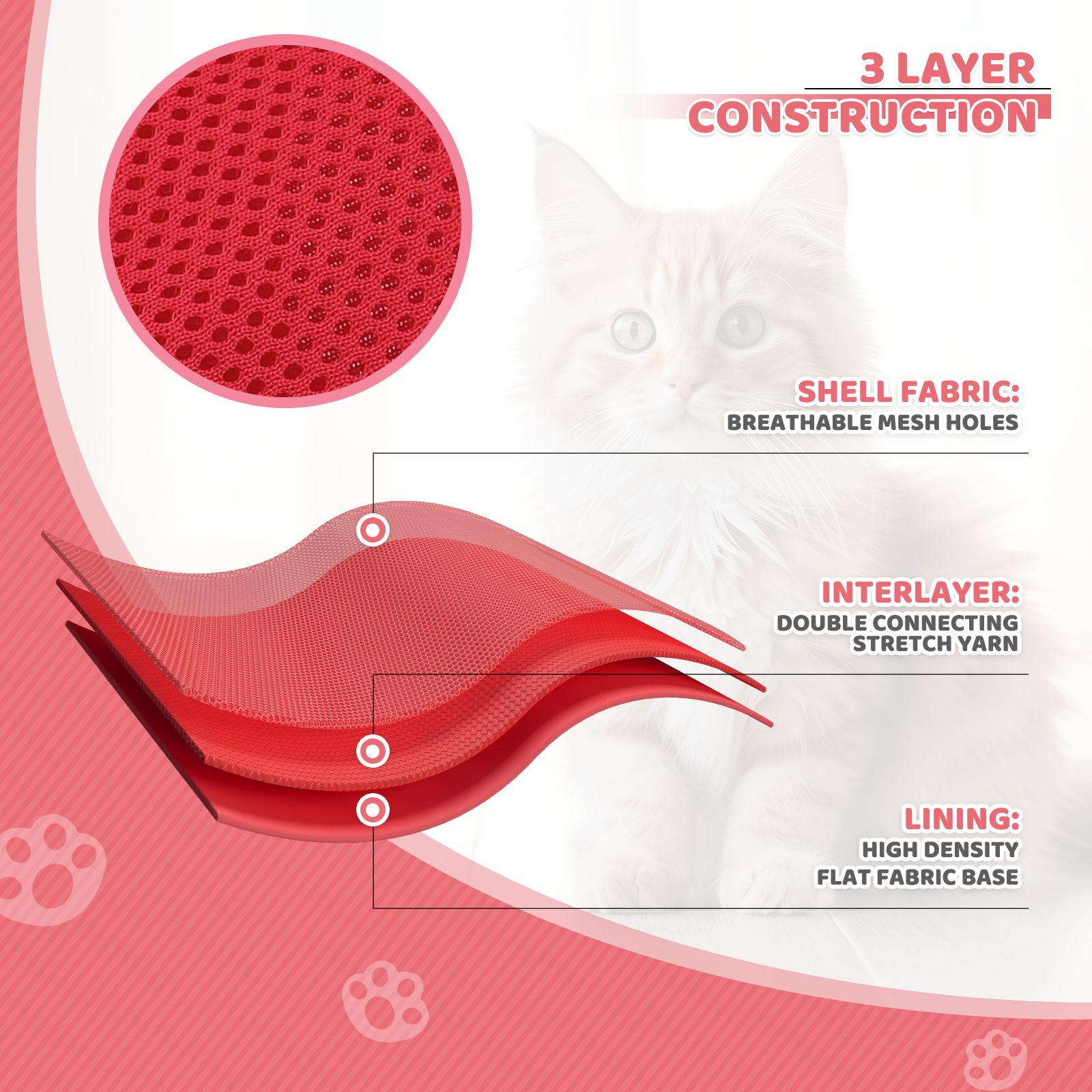 Escape Proof Cat Pet Harness Breathable Mesh Adjustable Walking Kitten Chest Red