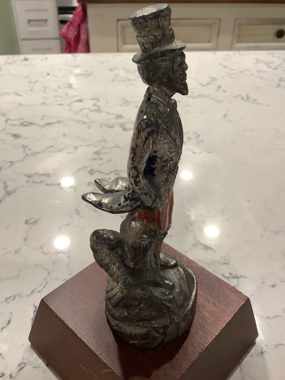 Vintage 1930s Hood Ornament Featuring Uncle Sam with Eagle by his Feet