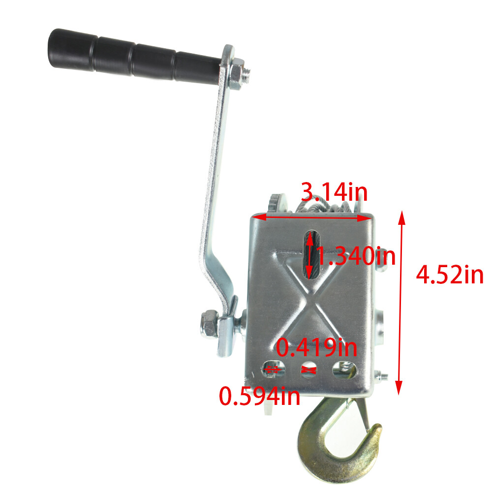 800lbs Hand Winch Hand Crank Strap Gear Winch ATV Boat Trailer With 26ft Cable