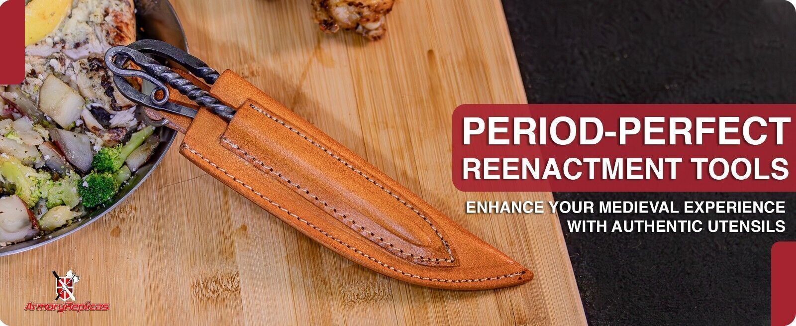 Forged Iron Functional Outdoor Camping Grilling Skewer & Knife Set w/ Sheath