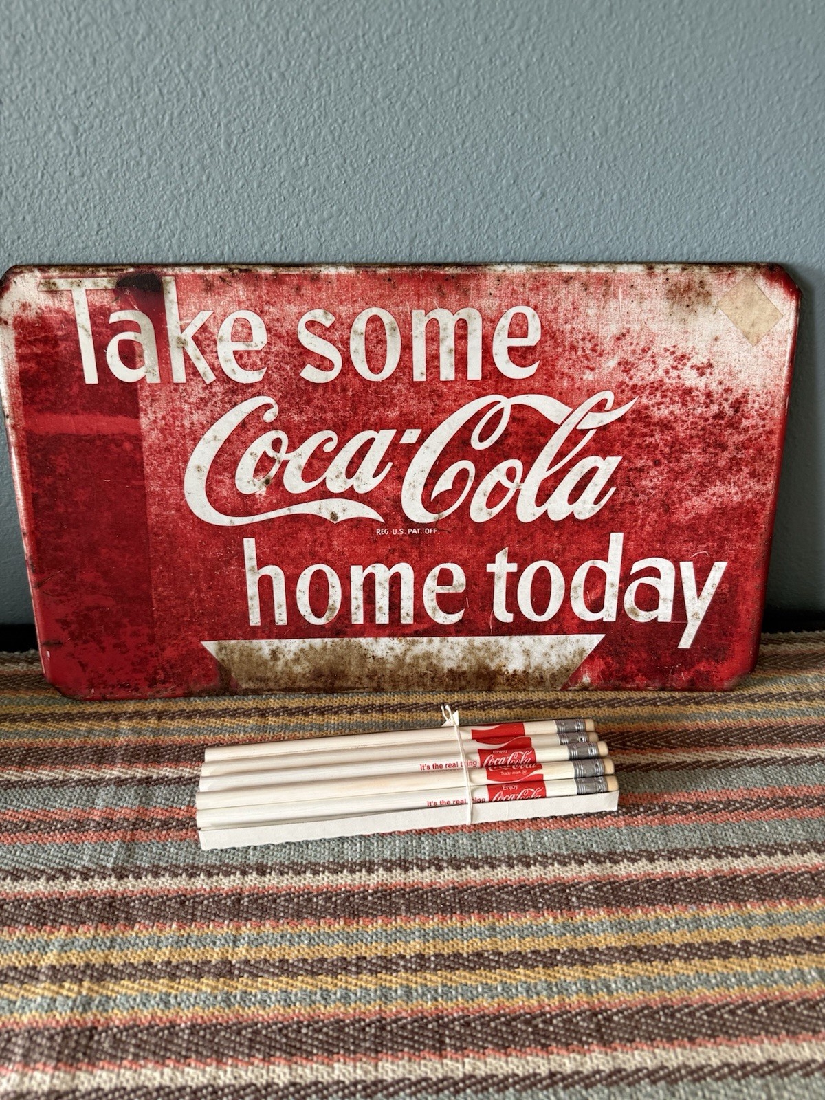 Vintage Take Some Coca Cola Home Today Rack Topper & Dozen Coca Cola Pencils