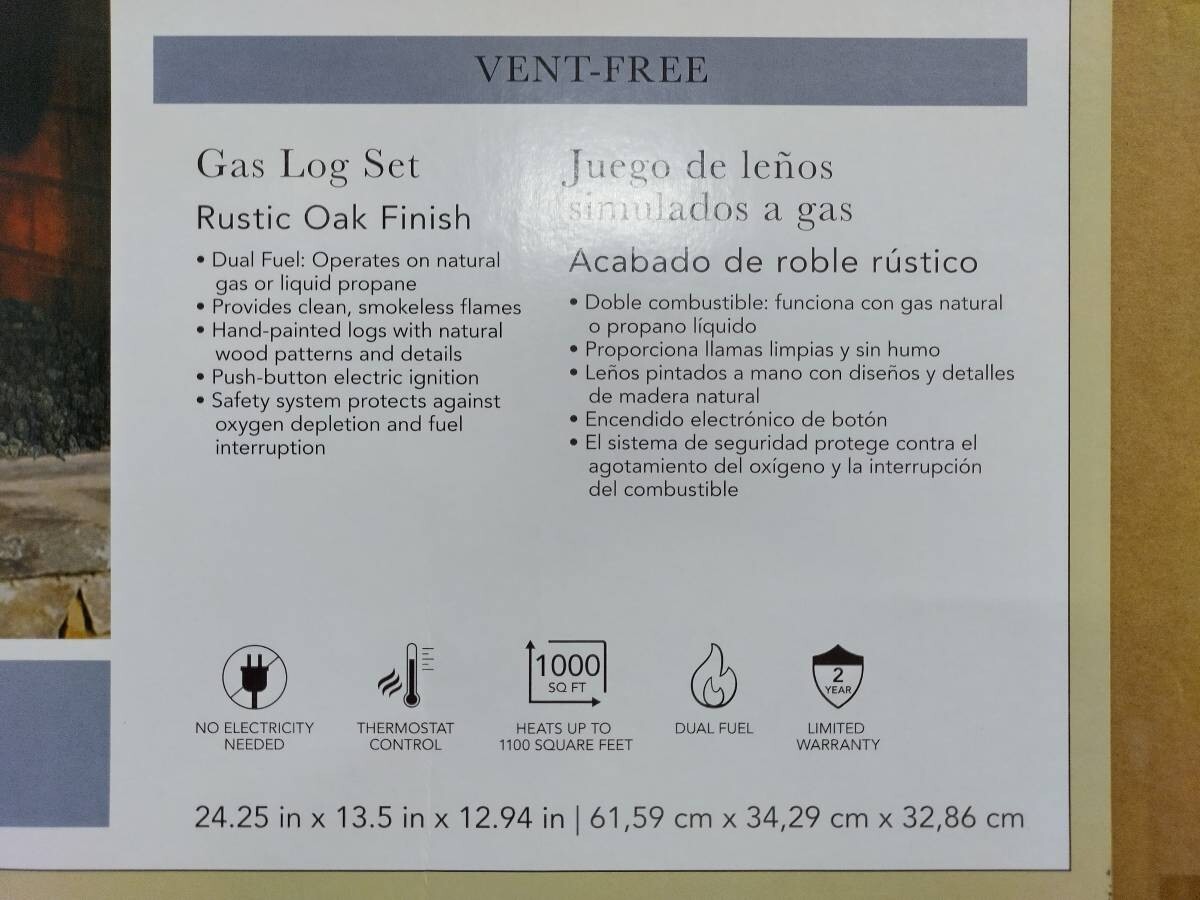 Allen + Roth 30000-BTU Natural Gas or Propane Log Set Rustic Oak Vent Free