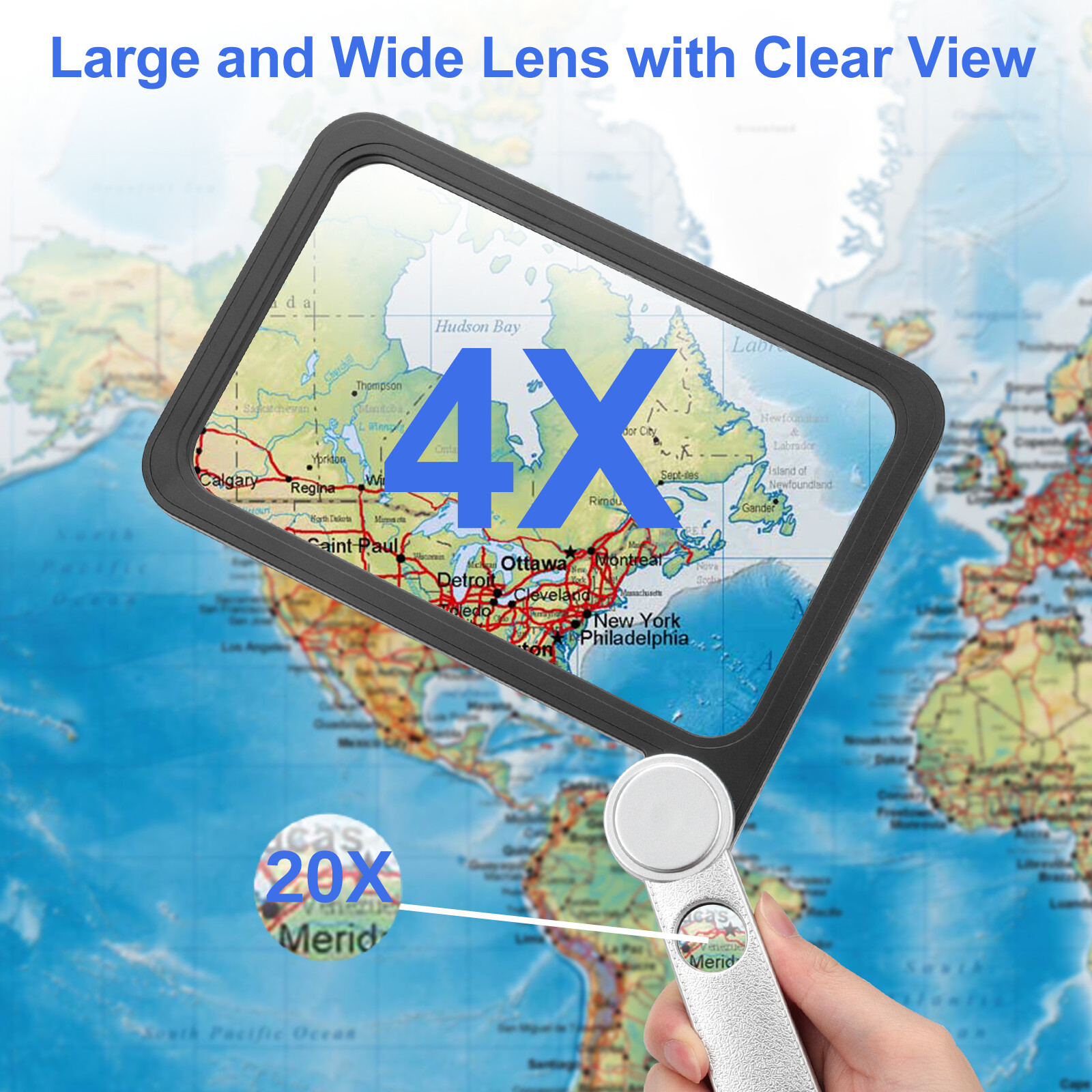 4X 20X Large Page Reading Magnifier Folding Handheld Magnifying Glass
