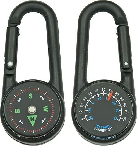 Explorer Compass / Thermometer In One With Integrated Carabiner Black Casing