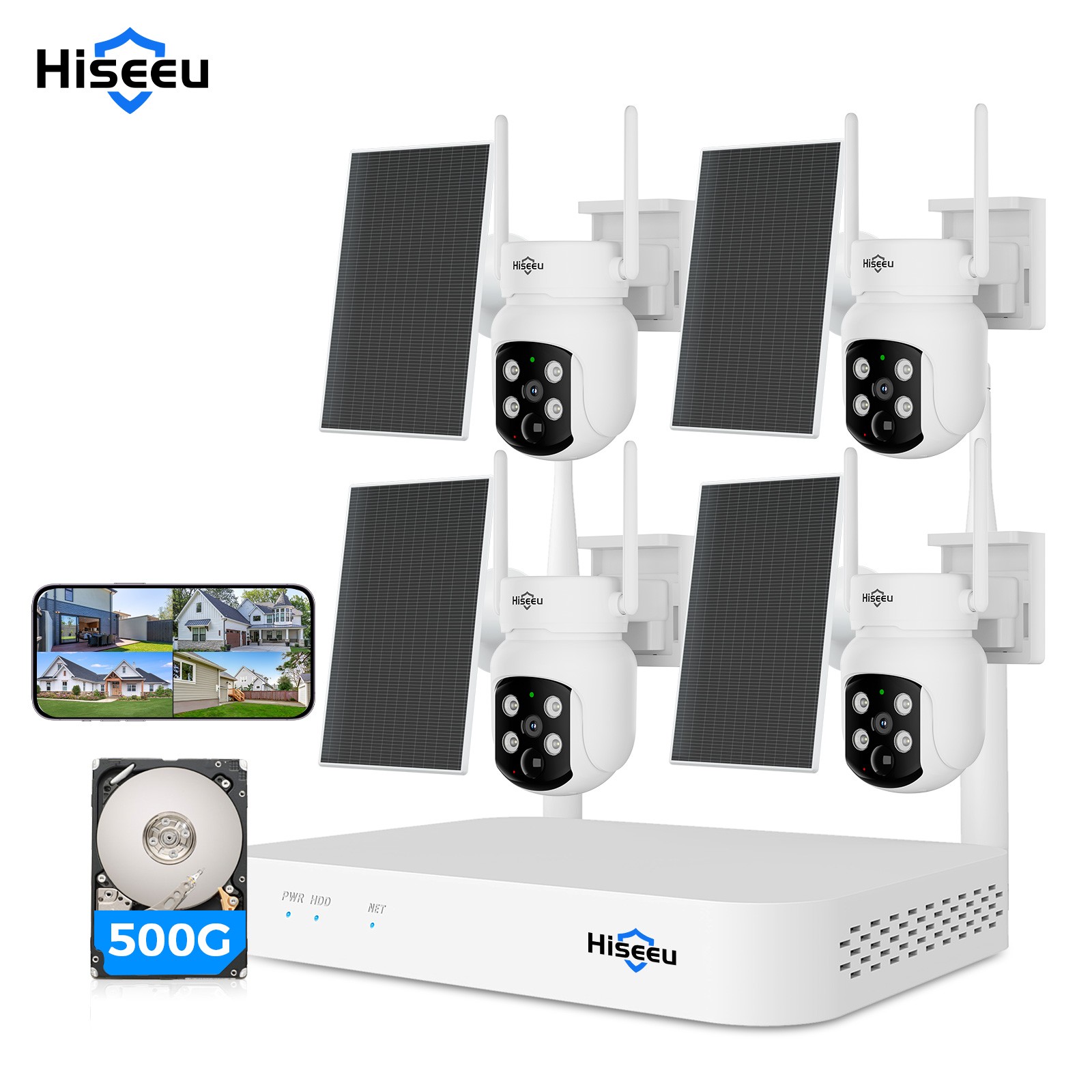 Hiseeu 10CH 4MP Outdoor IP CCTV Security Camera System Kit Night Vision 500G HDD