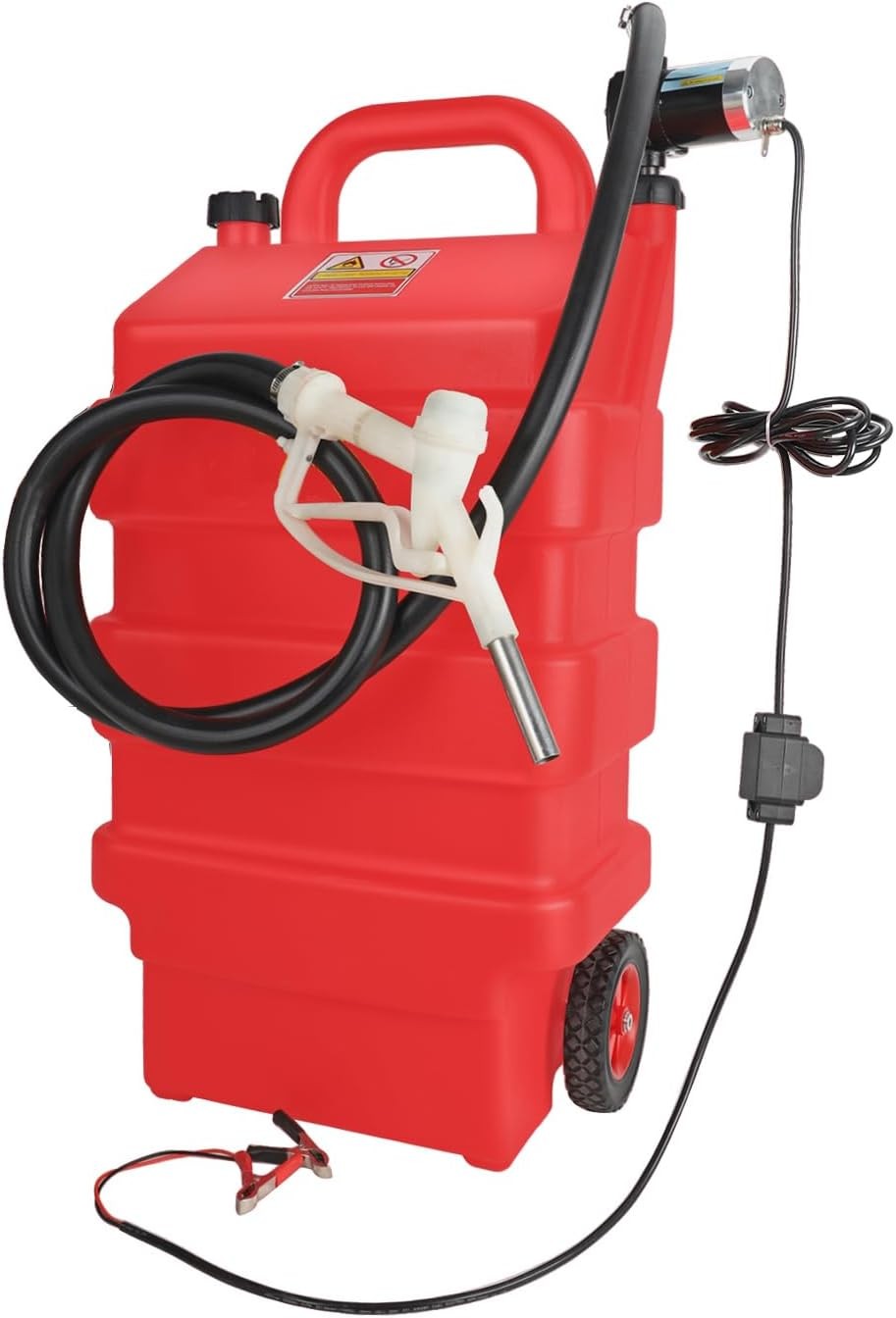 Portable 16 Gallon 60L Fuel Caddy Tank with 12V DC Electric Transfer Pump Red