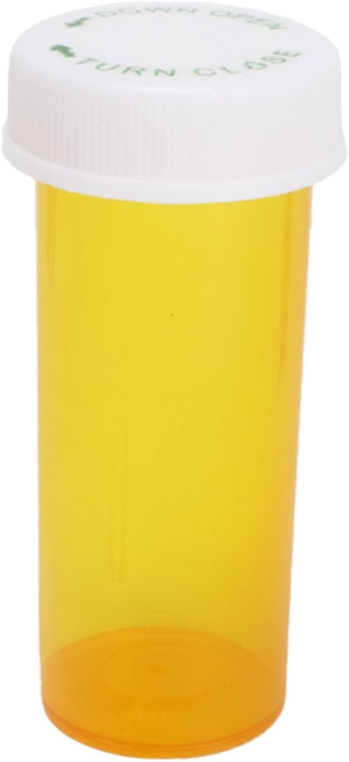 Plastic Amber Medicine Pill Bottles, 8 Dram, 25 Pack