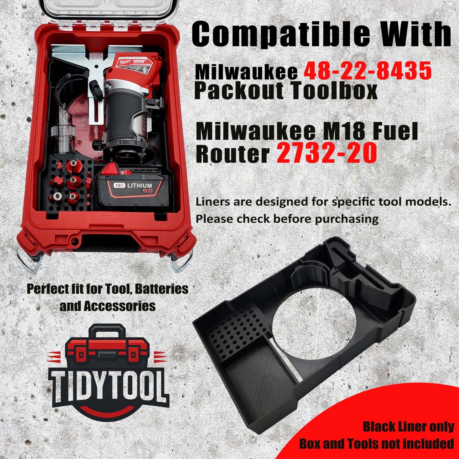 M18 Router Organizer for Milwaukee Compact Packout insert 2723-20