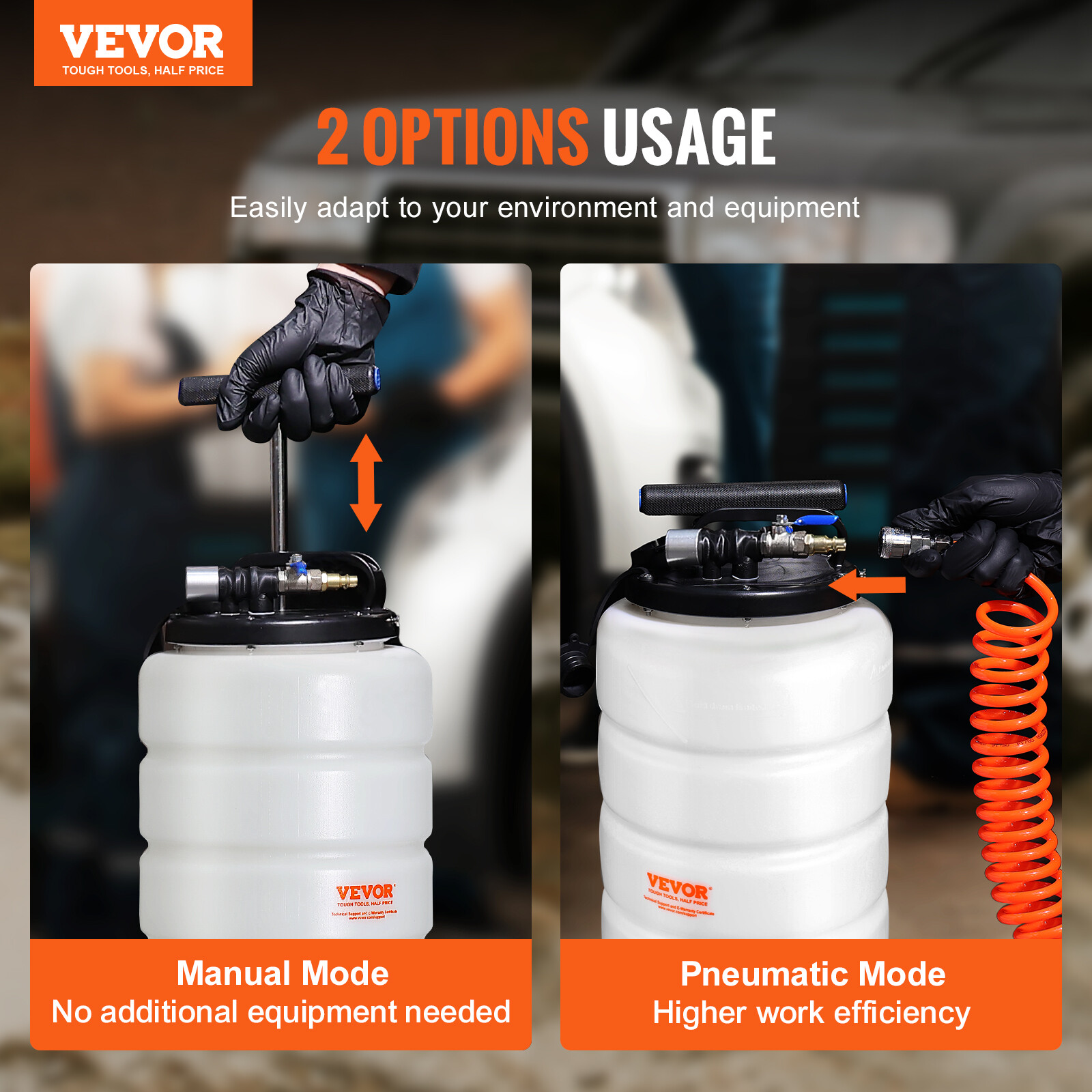 VEVOR Fluid Extractor Pneumatic or Manual Oil Change Vacuum Pump 4 Gallons/15L