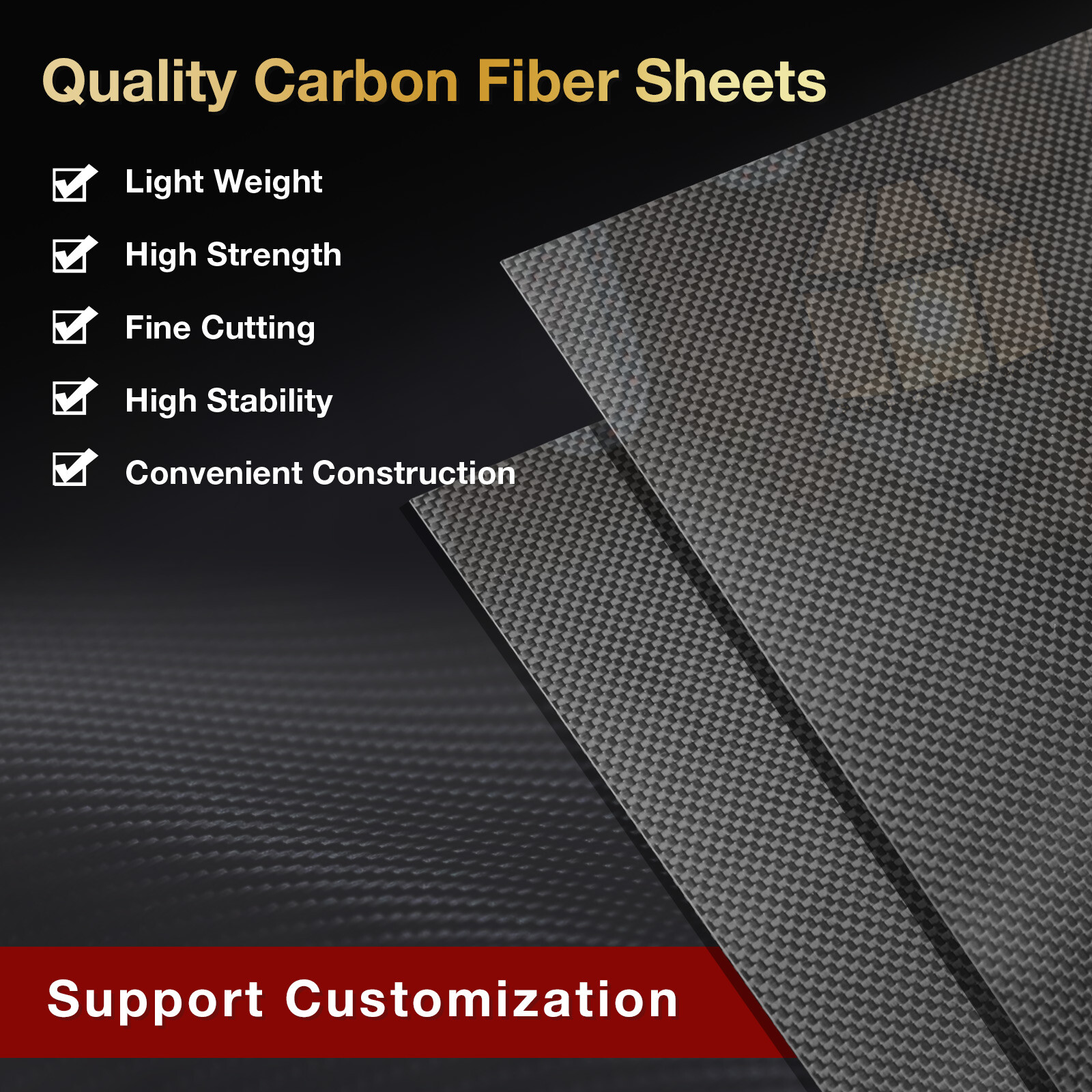 100% Carbon Fiber Board Laminate Carbon Fiber Sheet Plate 0.5-6 MM Thickness